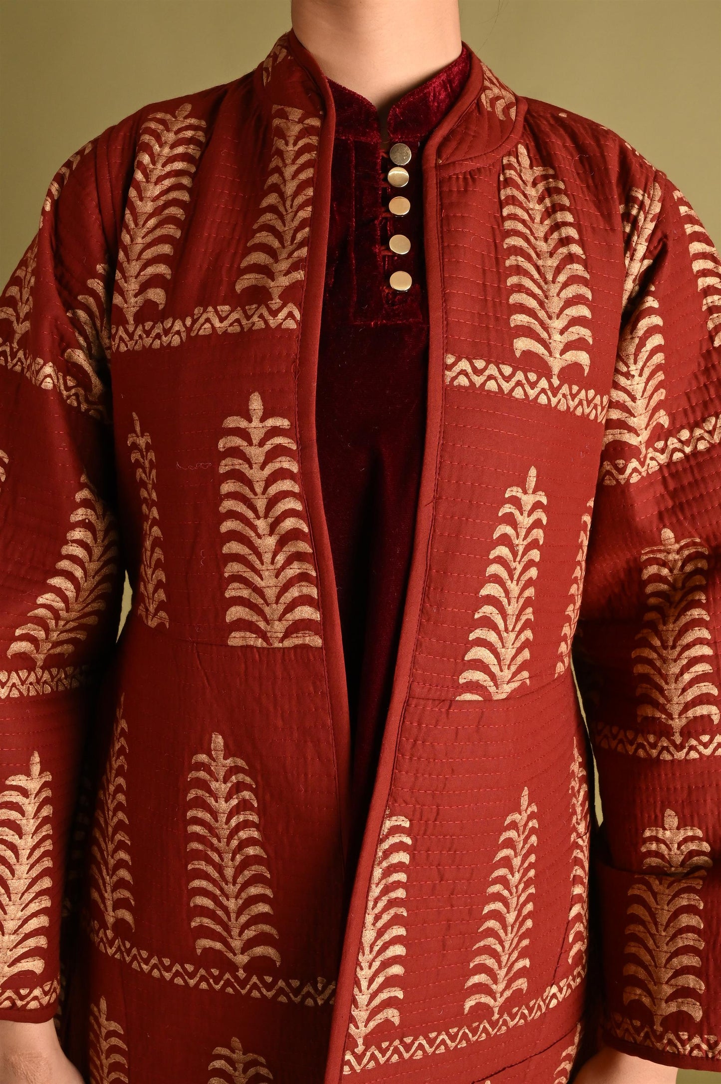 EVA MAROON AND GOLD WINTER QUILTED JACKET-DELIVERY IN 1 TO 2 DAYS