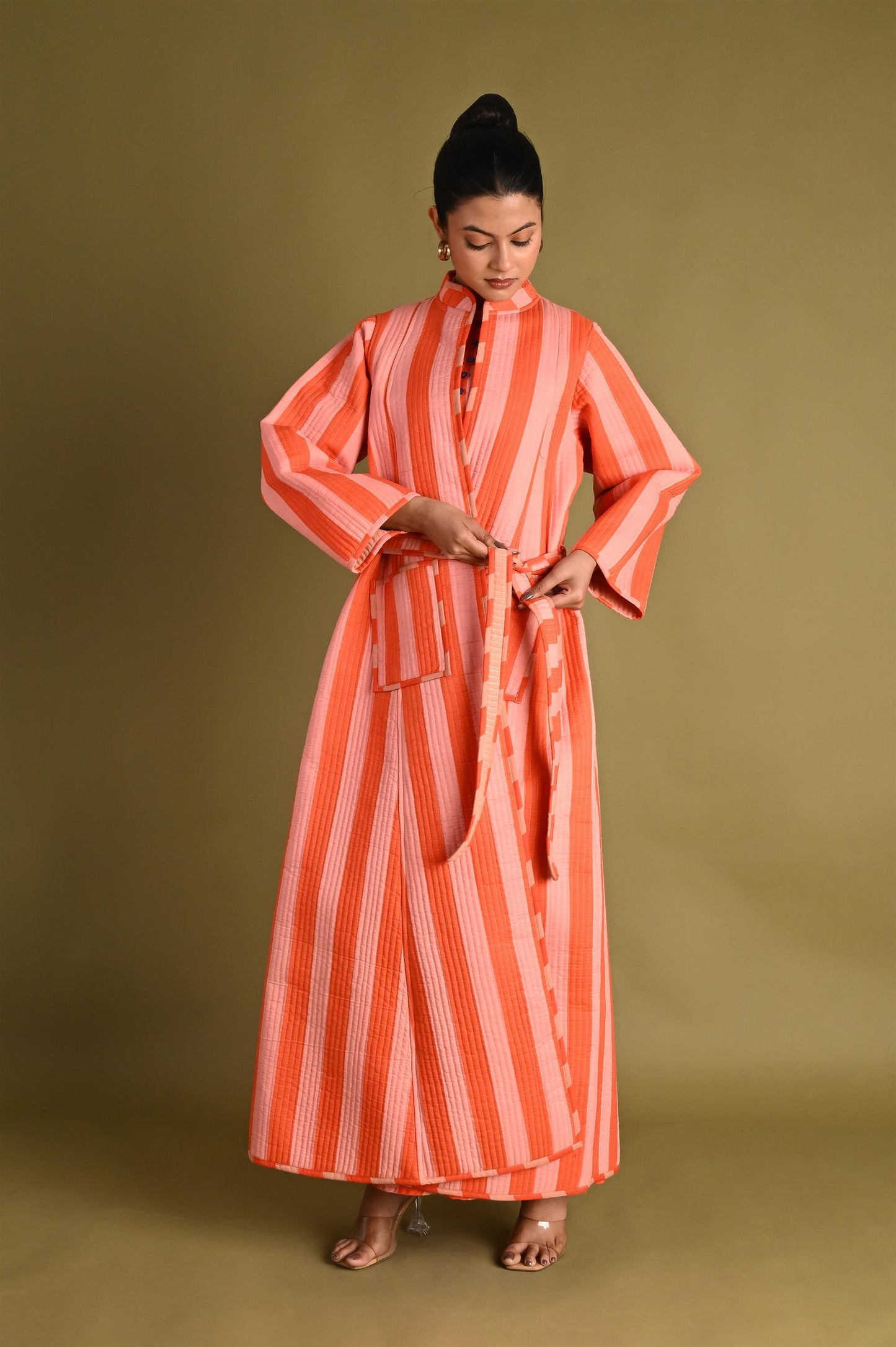 NIA ORANGE WINTER QUILTED JACKET SET-DELIVERY IN 7 TO 10 DAYS