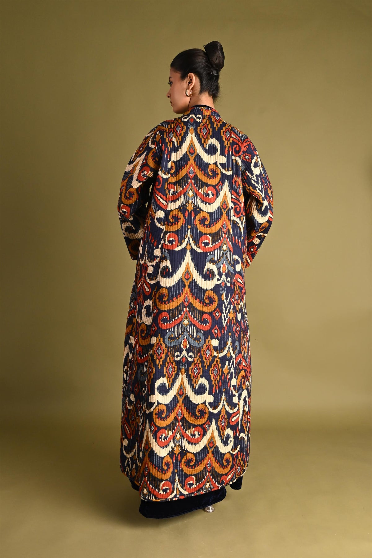 NIA BLUE IKAT WINTER QUILTED JACKET SET-DELIVERY IN 2 TO 3DAYS
