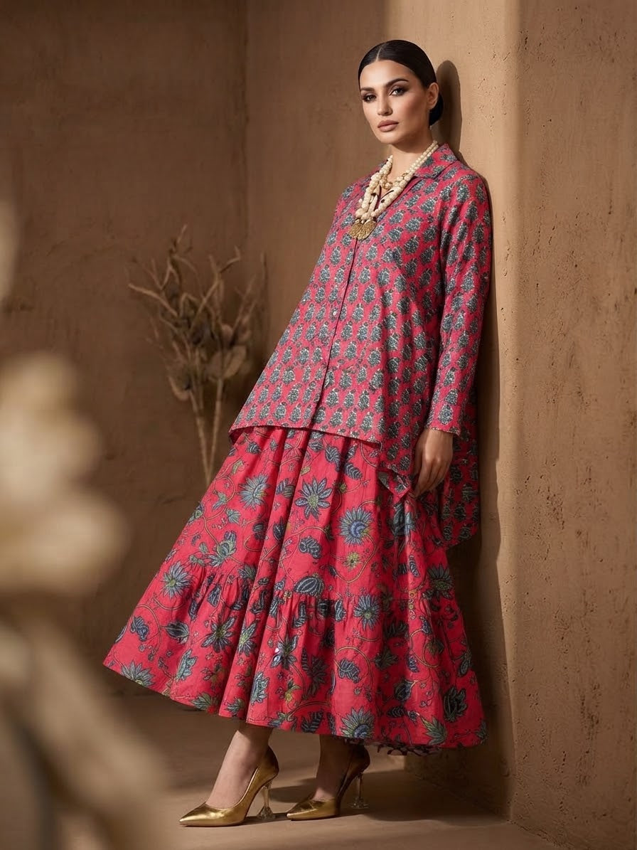 ANAYA PINK SKIRT AND SHIRT SET OF 2-Delivery in 1 week