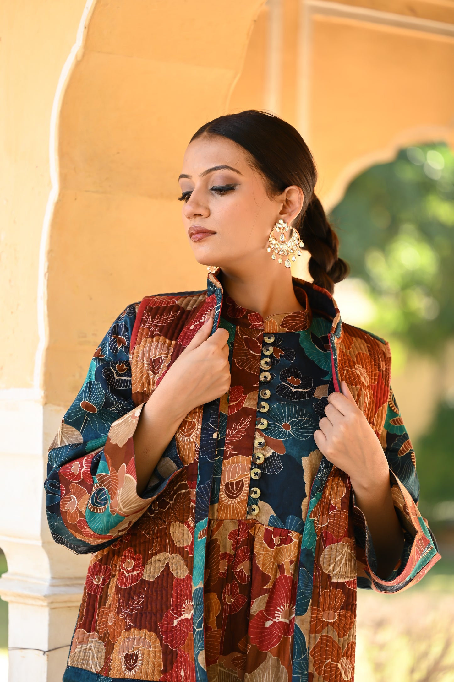 SASHA SET--DELIVERY IN 1 OR 2 DAYS-قفطان من القطن والحرير مع جاكيت شتوي مبطّن