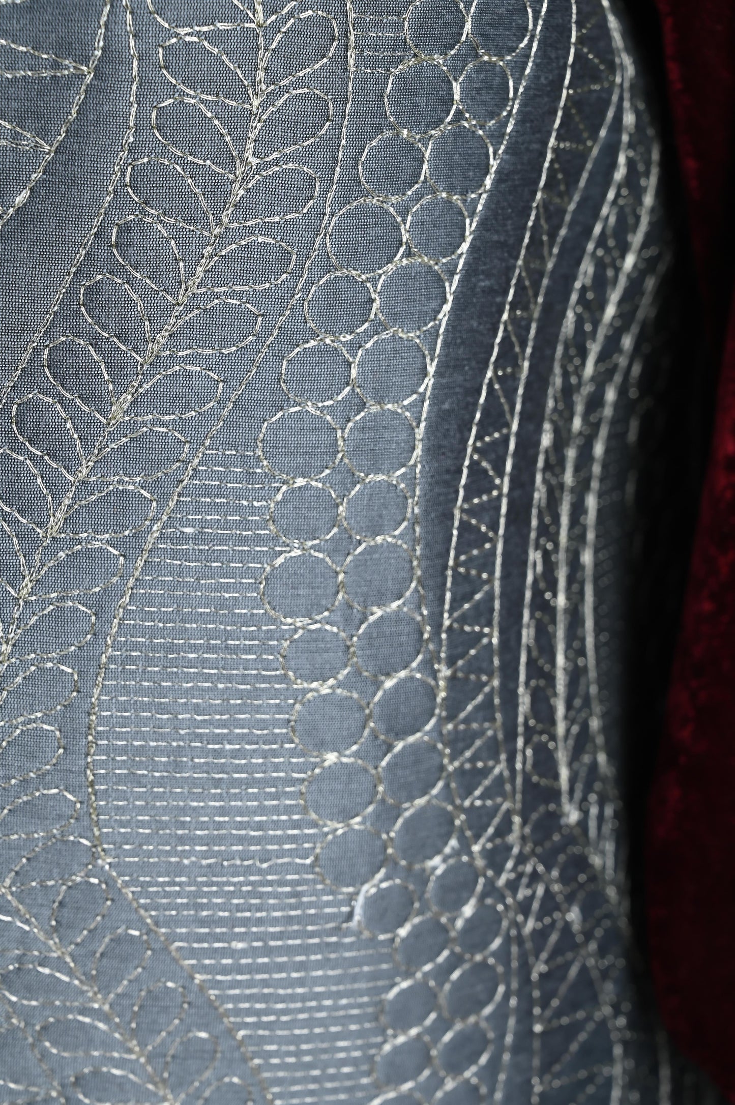 DHARAA MAROON AND GREY-VELVET KAFTAN AND QUILTED EMBROIDERED JACKET SET-DELIVERY IN 7 TO 10 DAYS