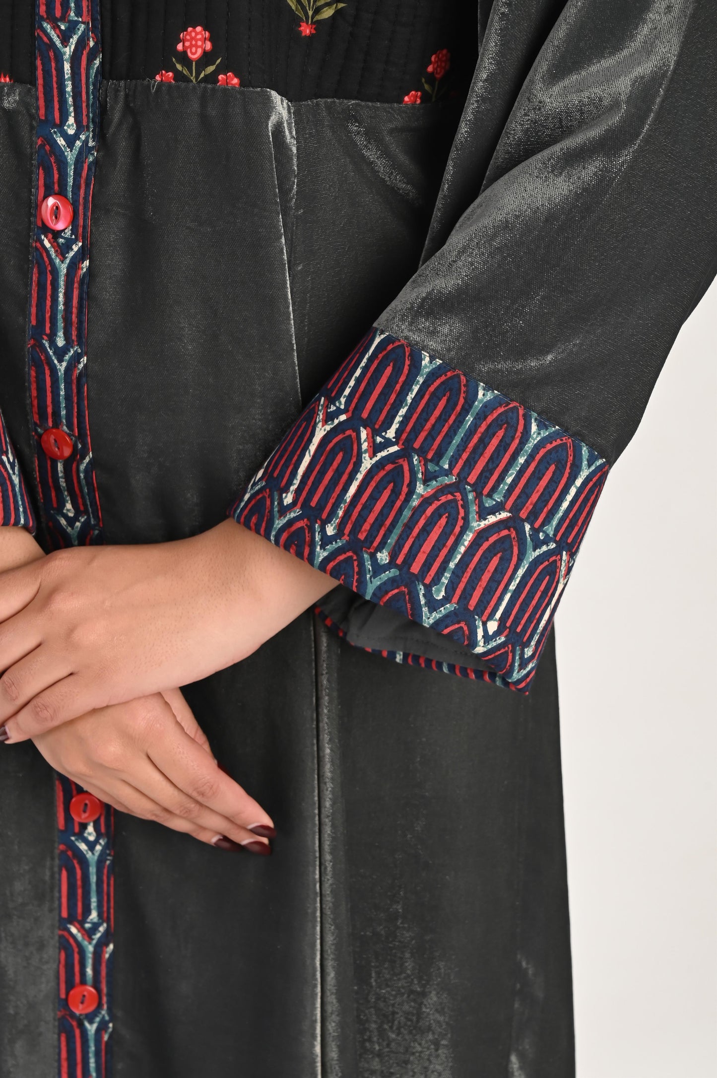 KASHVI VELVET AND QUILTED COTTON KAFTAN-DELIVERY IN 7 TO 10 DAYS