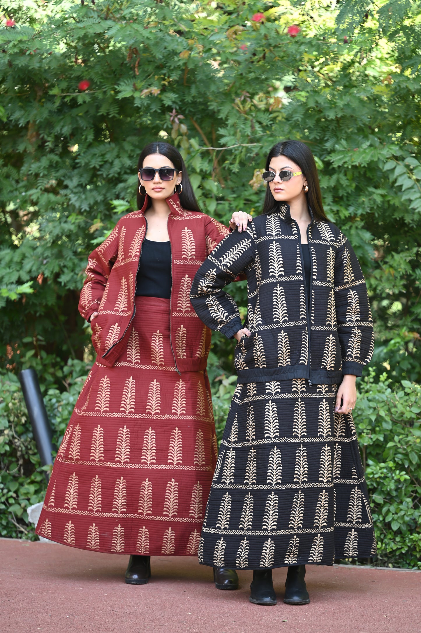 AYVEN RED and GOLD WINTER QUILTED JACKET AND SKIRT- DELIVERY IN 10 TO 12 DAYS