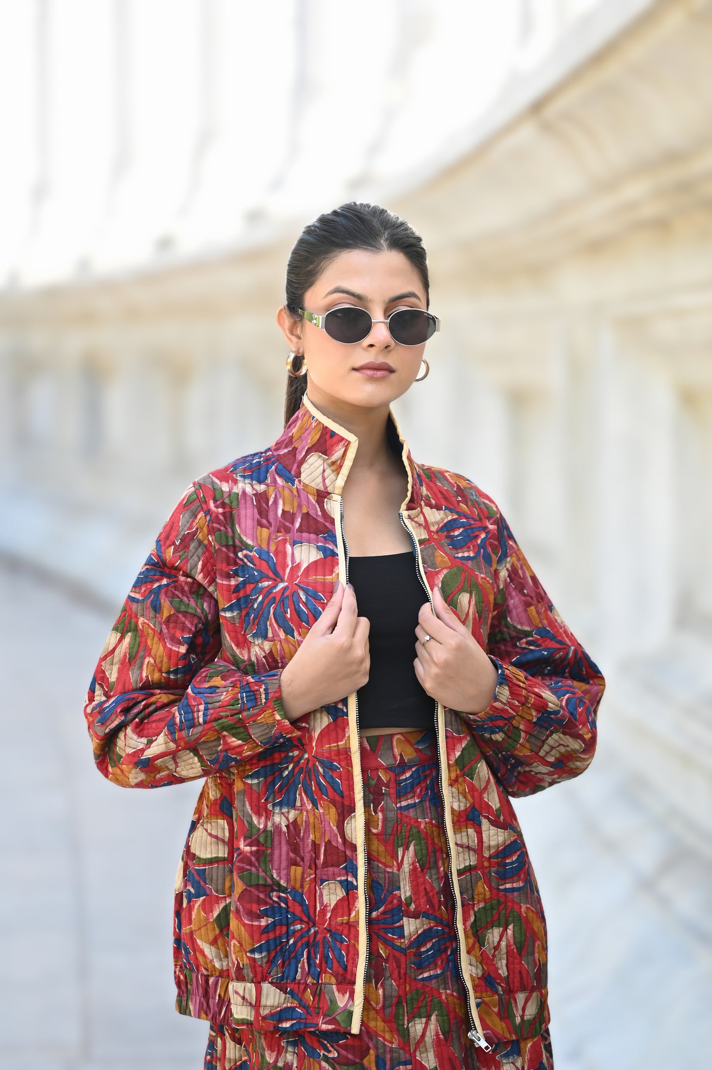 AYVEN FLORAL COTTON SILK WINTER QUILTED JACKET AND SKIRT- DELIVERY IN 10 TO 12 DAYS