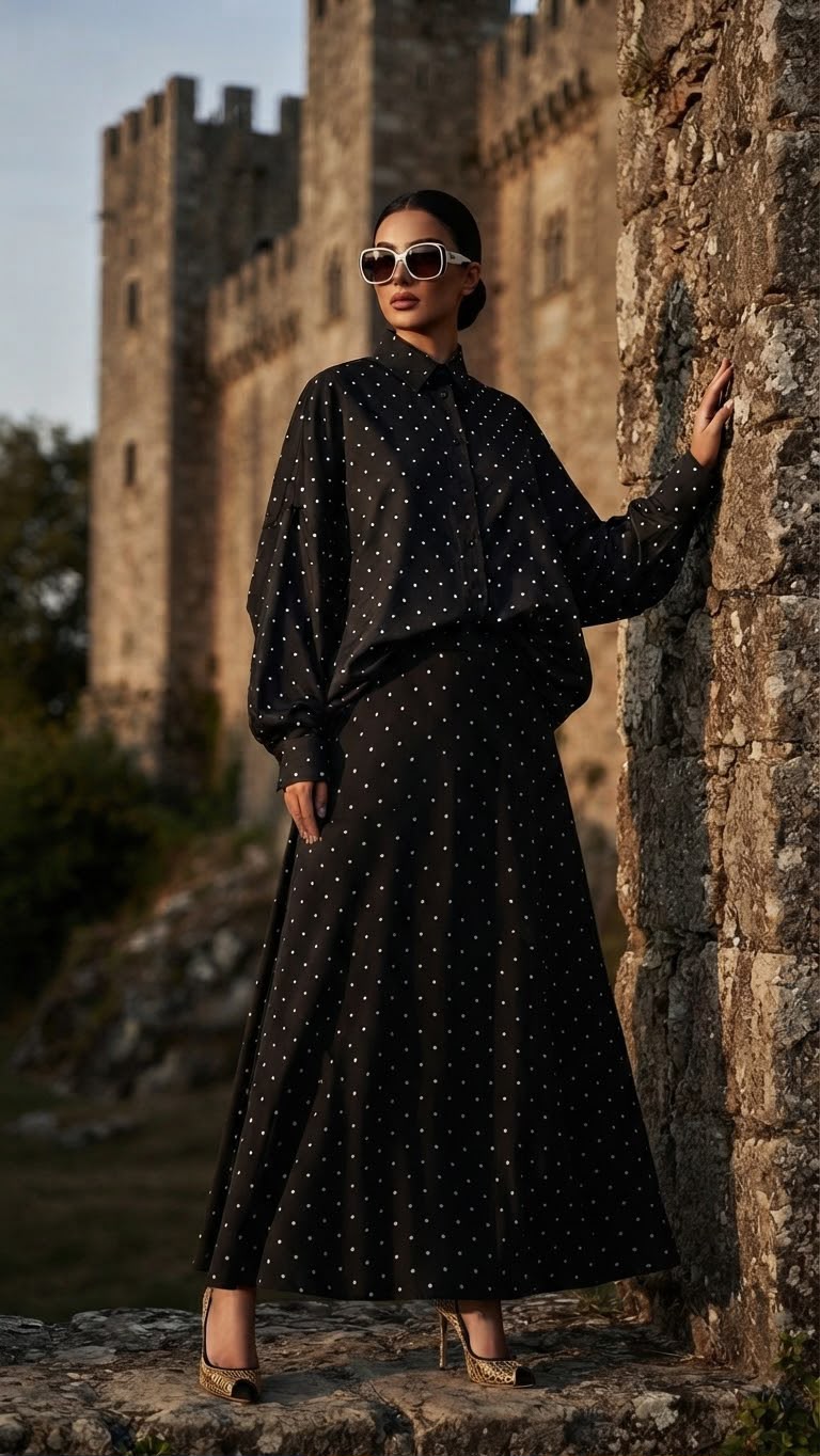 ADA BLACK POLKA DOTS SKIRT AND TOP SET (SET OF 2) -Delivery in 5 TO 6 DAYS