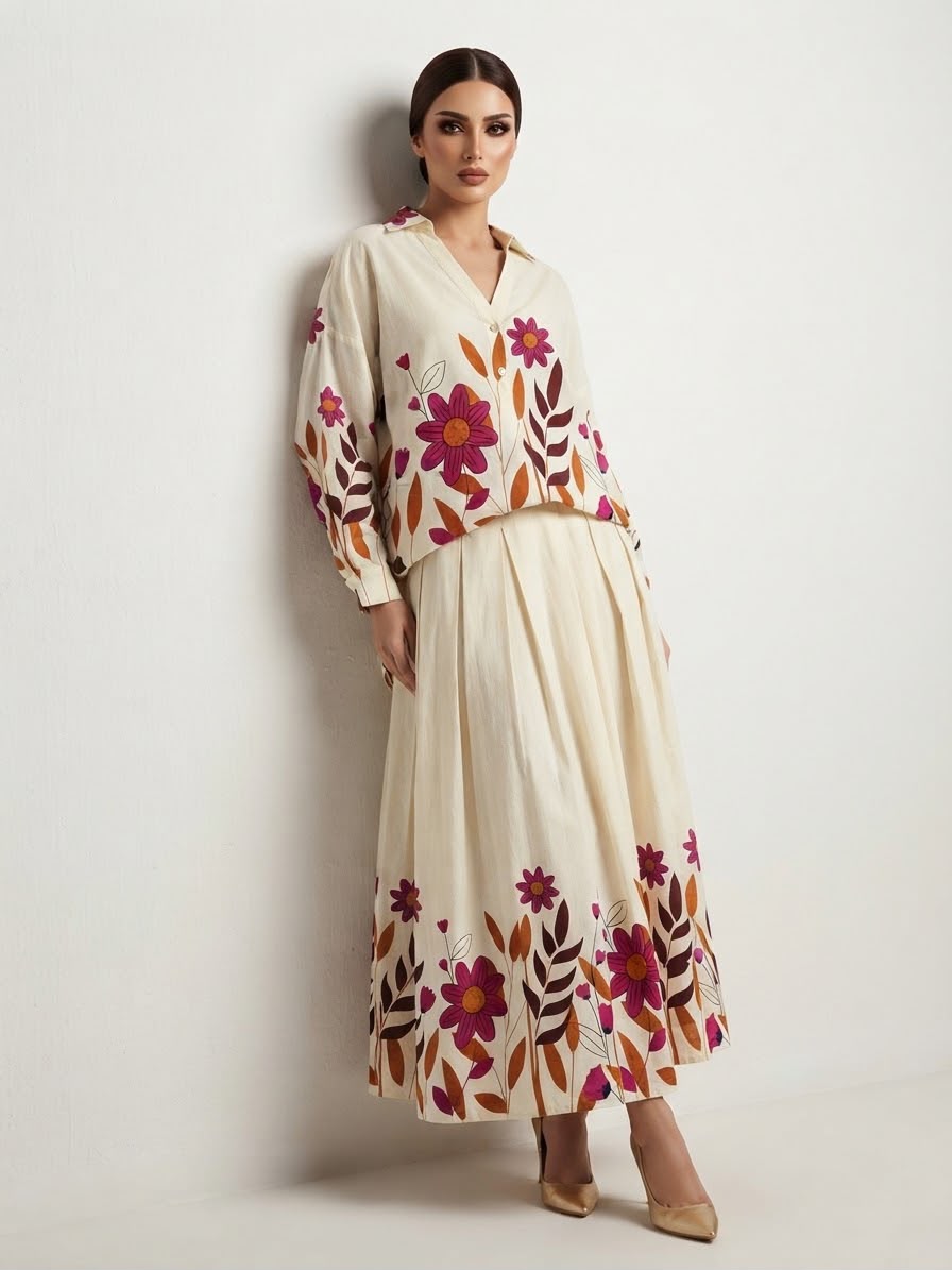 ASHLEY SKIRT AND SHIRT cotton embroidered SET (SET OF 2) -Delivery in 4 TO 5 DAYS