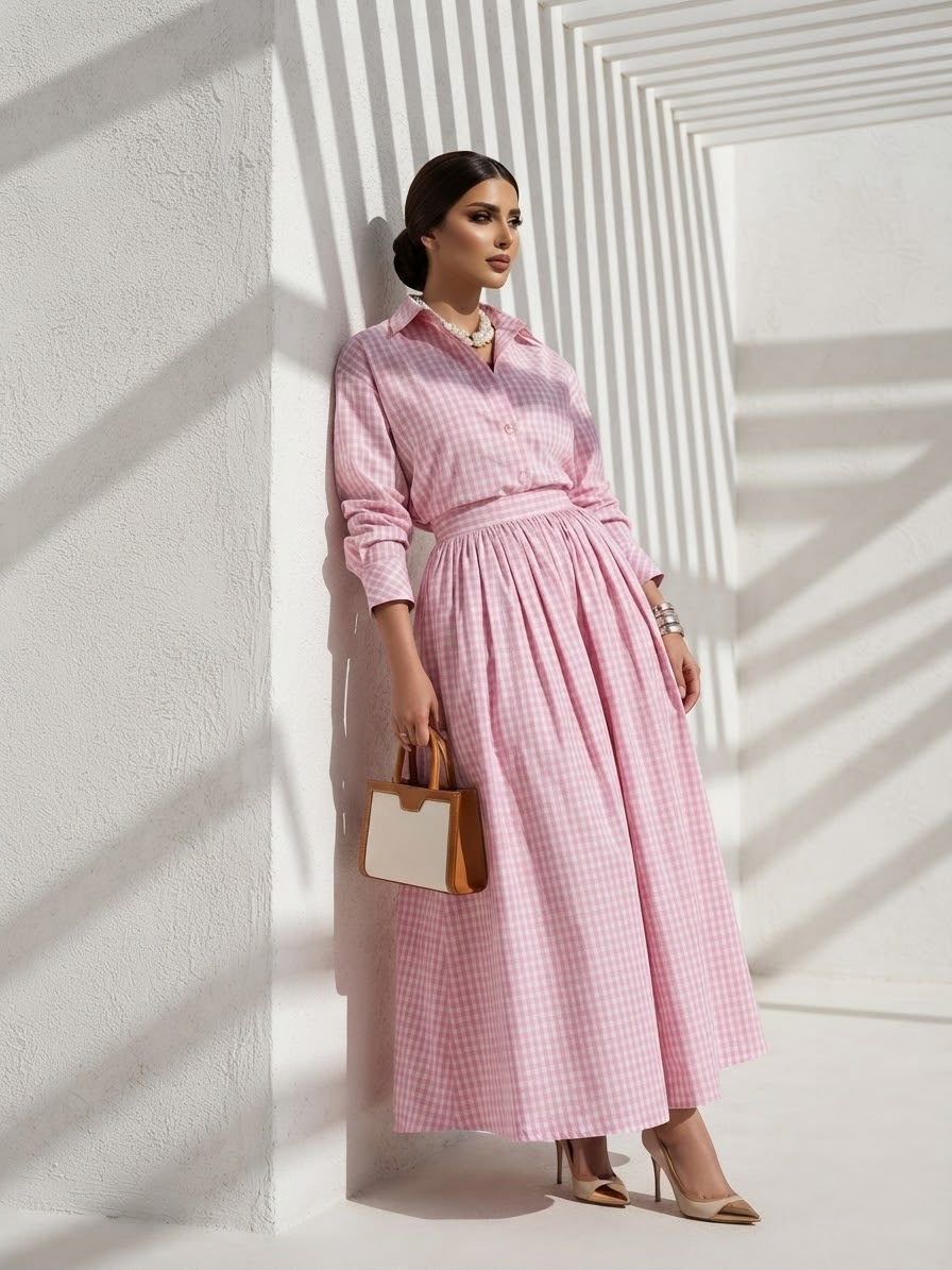 NAOMI beige SHIRT AND SKIRT SET (SET OF 2) -preorder Delivery IN 10 to 12 days