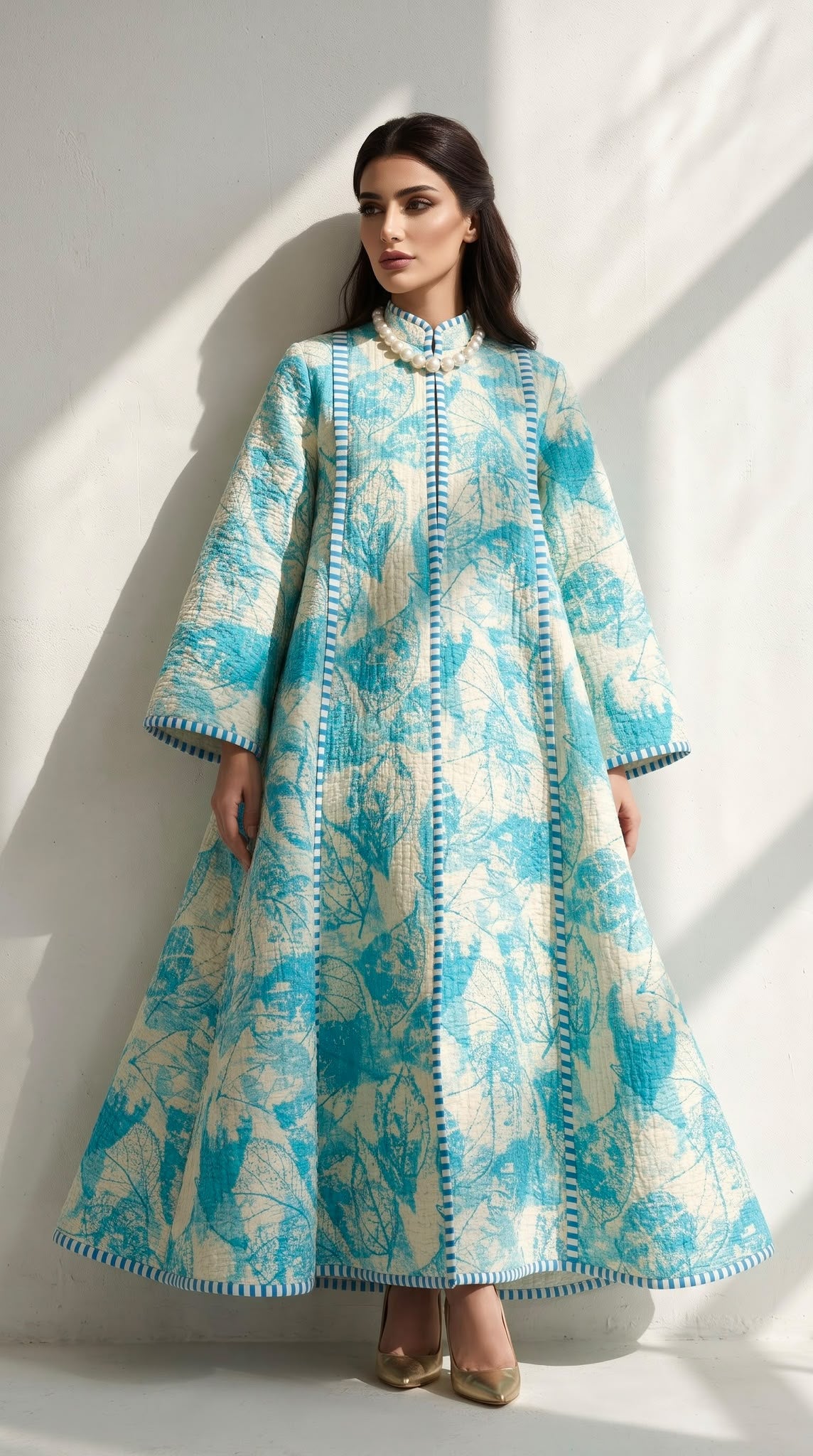 AURA BLUE quilted kaftan-DELIVERY IN 2 WEEKS