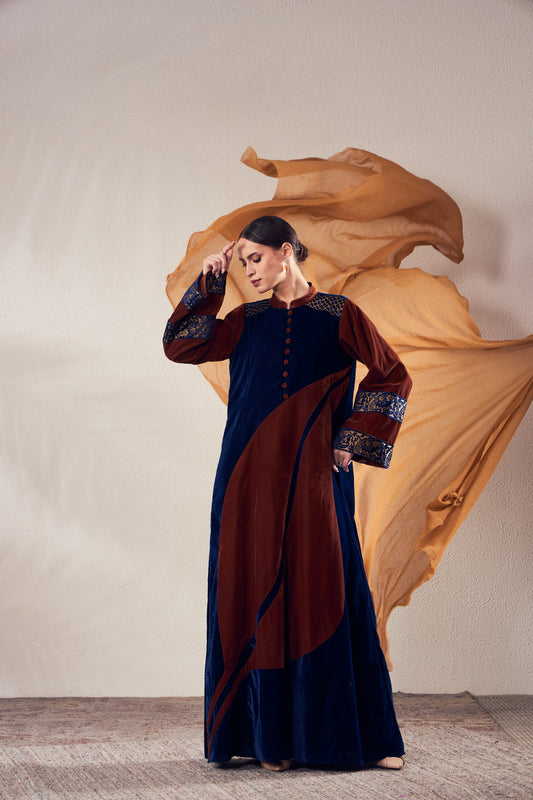 PRAVDA BROWN VELEVT KAFTAN-DELIVERY IN 10 TO 12 DAYS