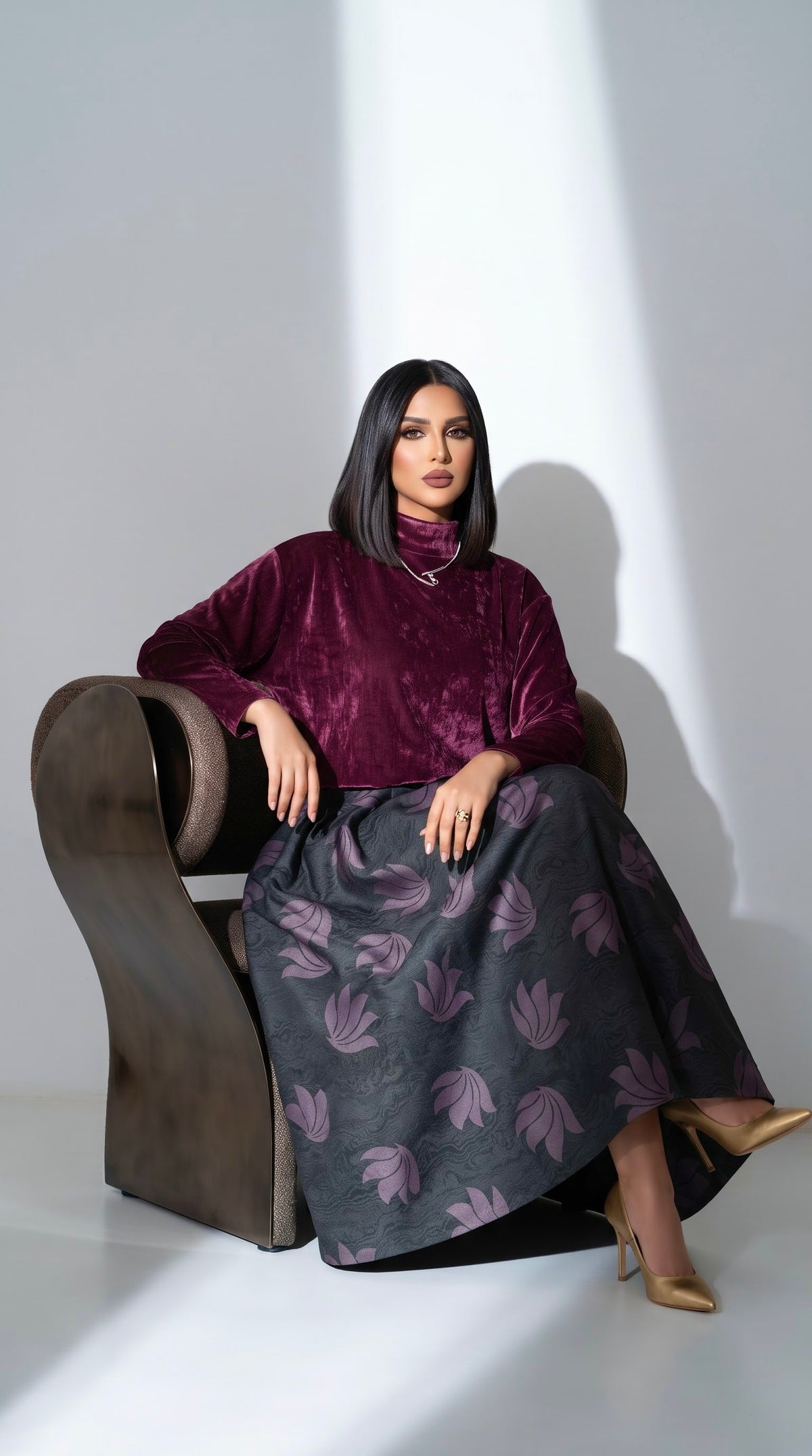 Esha suede velvet shirt and brocade skirt
