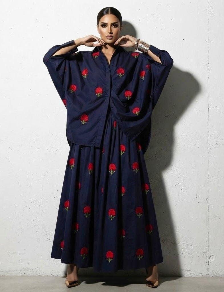 Liliana SKIRT AND SHIRT  cotton embroidered SET  (SET OF 2) -Delivery in 4 TO 5 DAYS