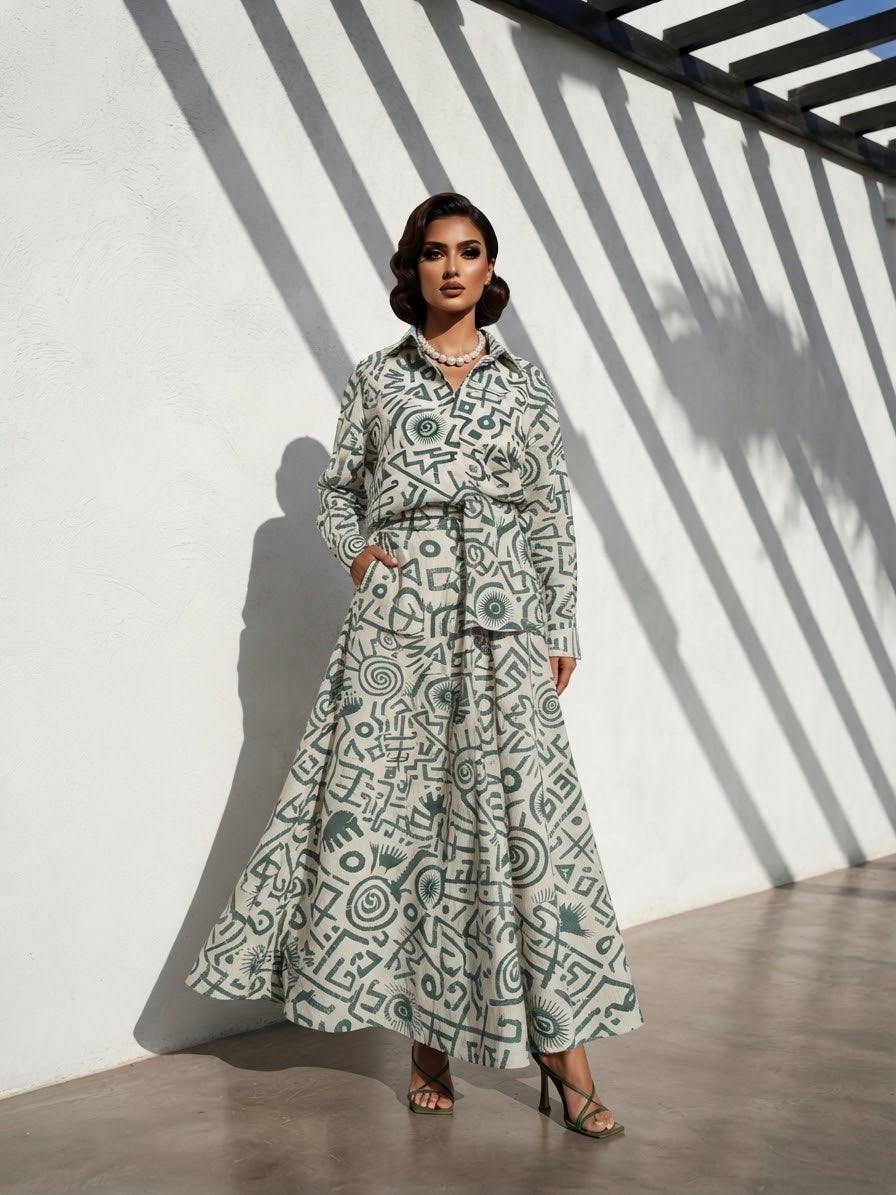 TATTVA  green SKIRT AND SHIRT SET (SET OF 2) -Delivery in 1 Week