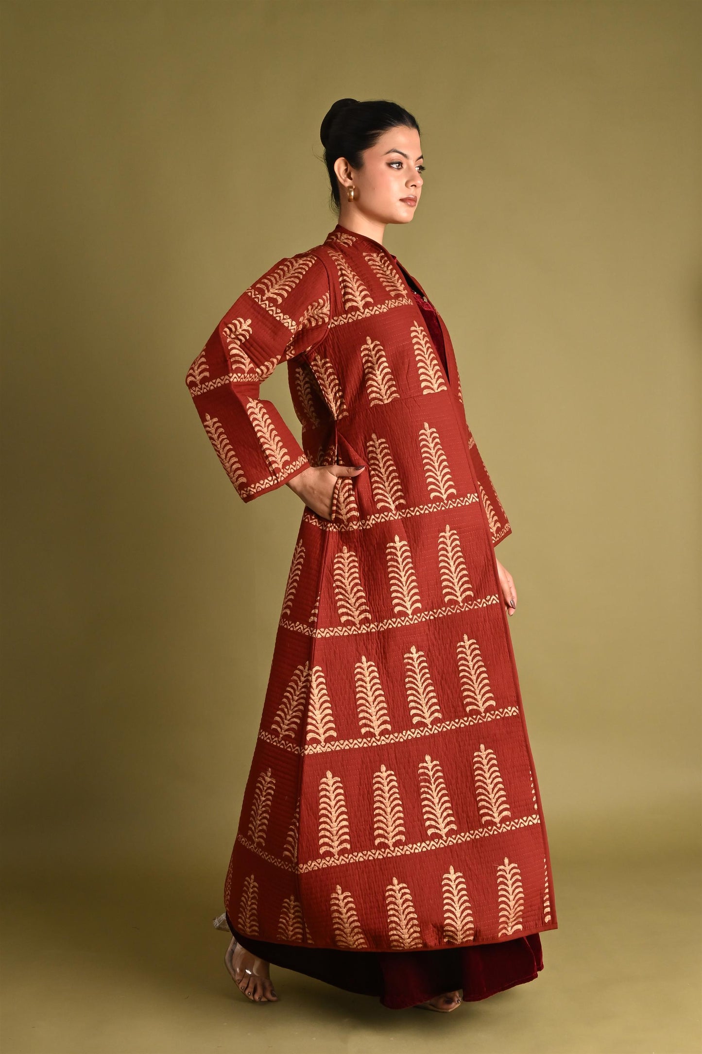 EVA MAROON AND GOLD WINTER QUILTED JACKET-DELIVERY IN 1 TO 2 DAYS