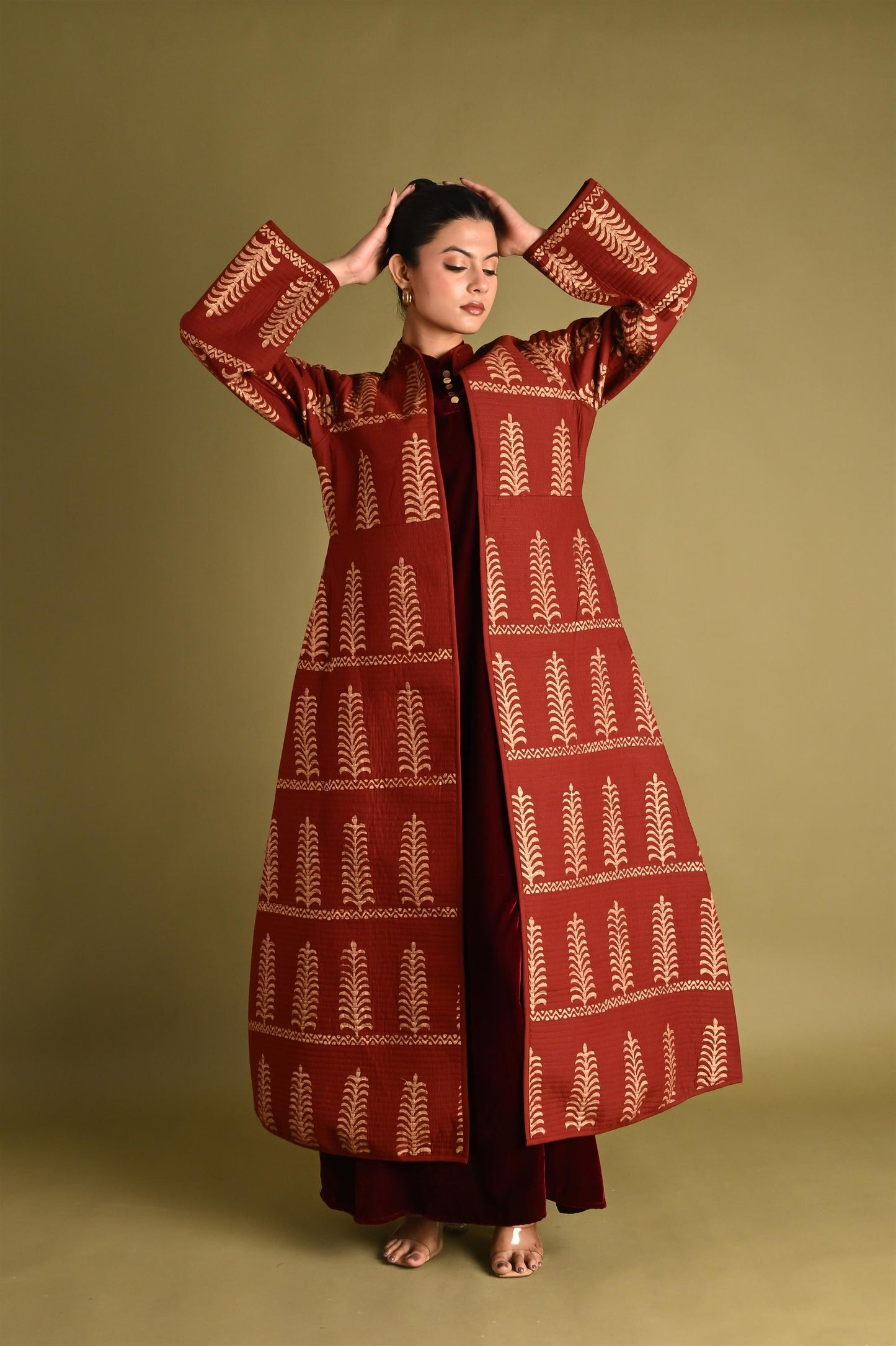 EVA MAROON AND GOLD WINTER QUILTED JACKET-DELIVERY IN 1 TO 2 DAYS