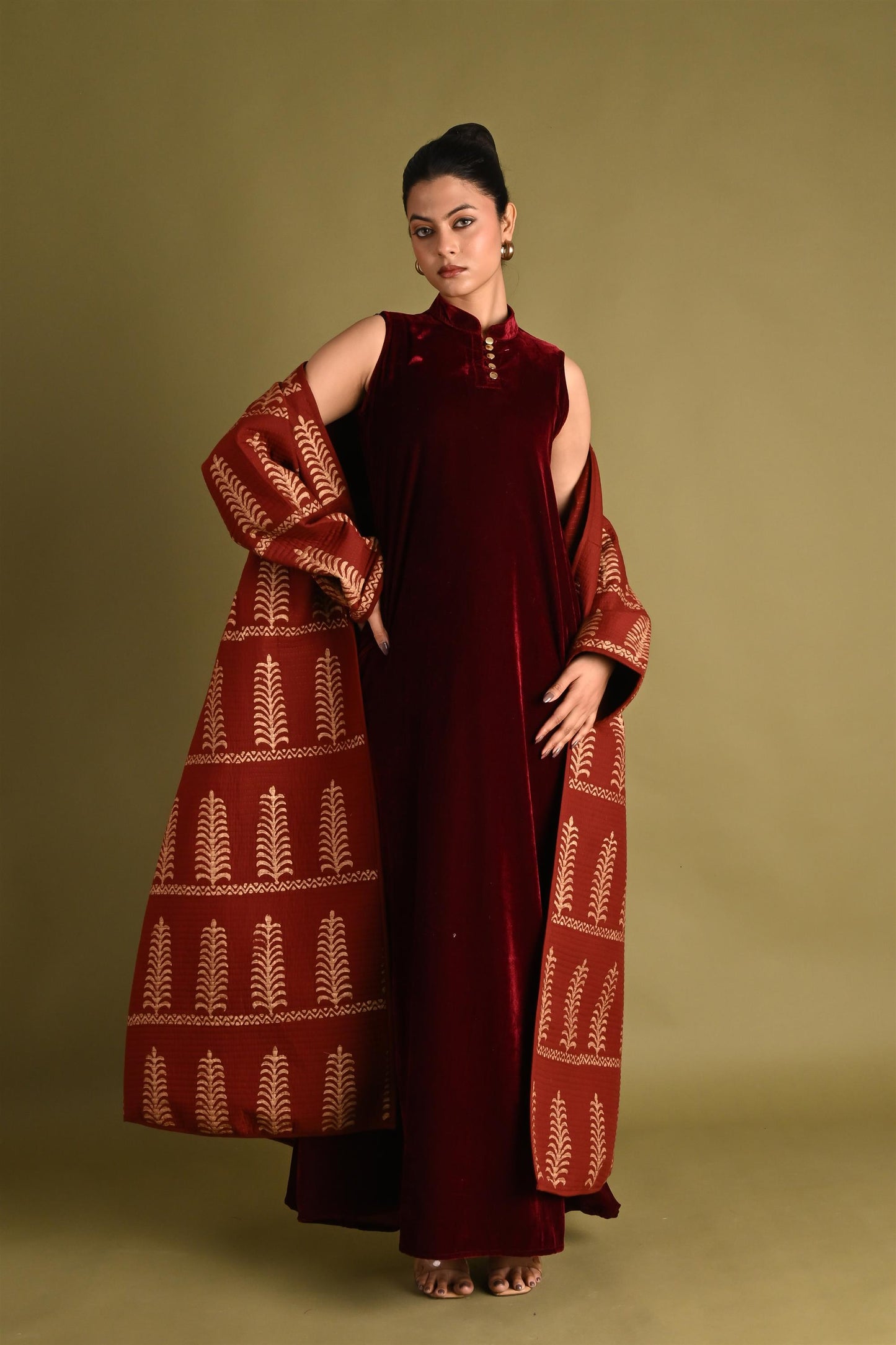 EVA MAROON AND GOLD WINTER QUILTED JACKET-DELIVERY IN 1 TO 2 DAYS