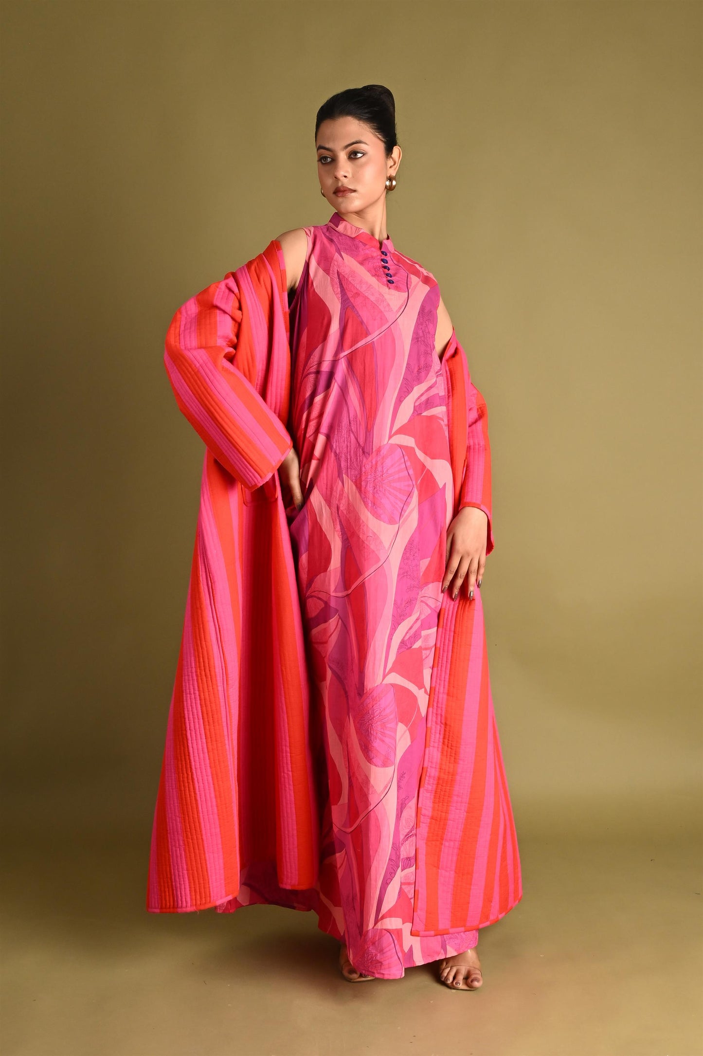 ISHA FUSCHIA WINTER QUILTED JACKET-SET OF 2-DELIVERY IN 1 TO 2DAYS