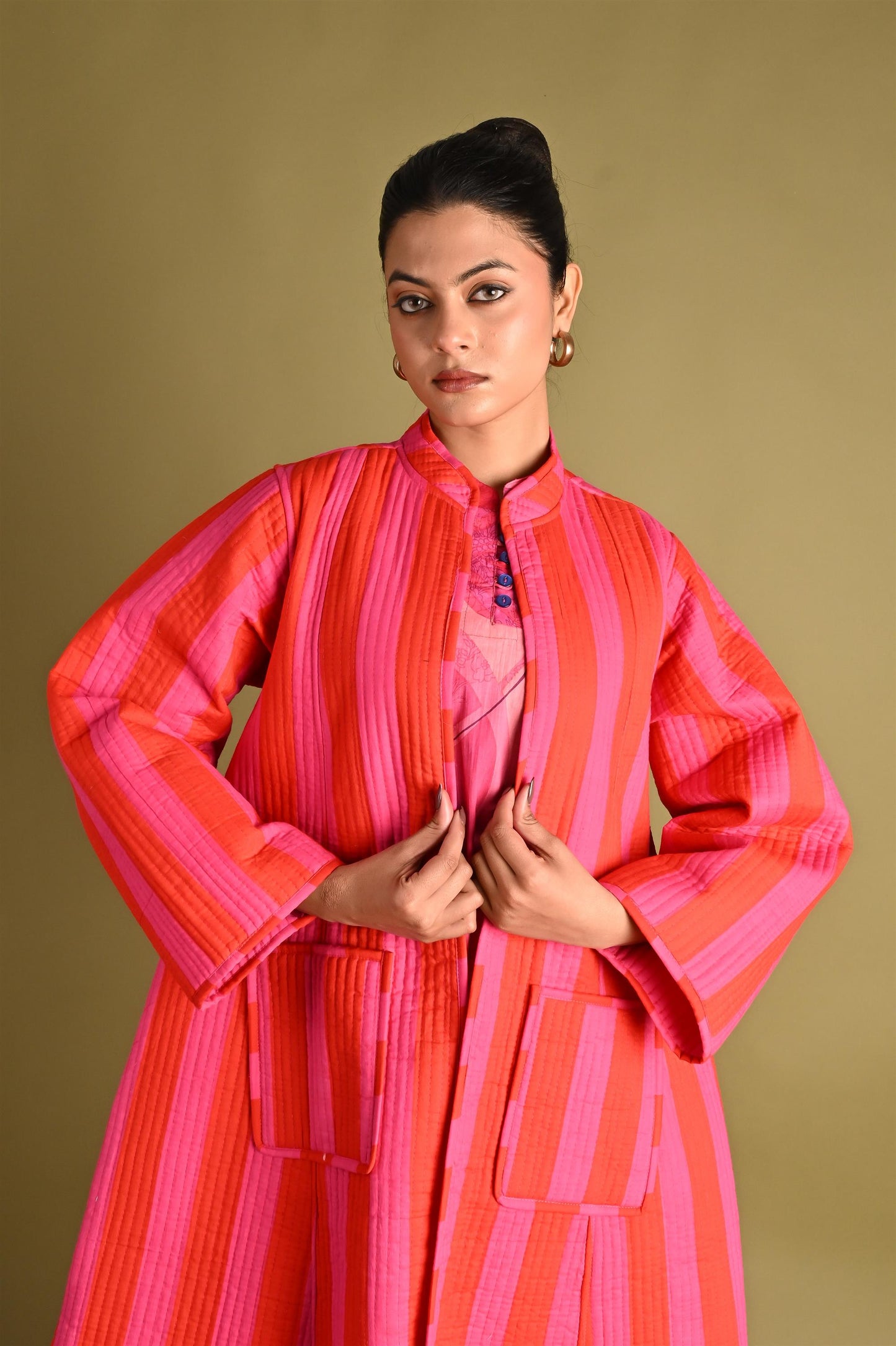 ISHA FUSCHIA WINTER QUILTED JACKET-SET OF 2-DELIVERY IN 1 TO 2DAYS