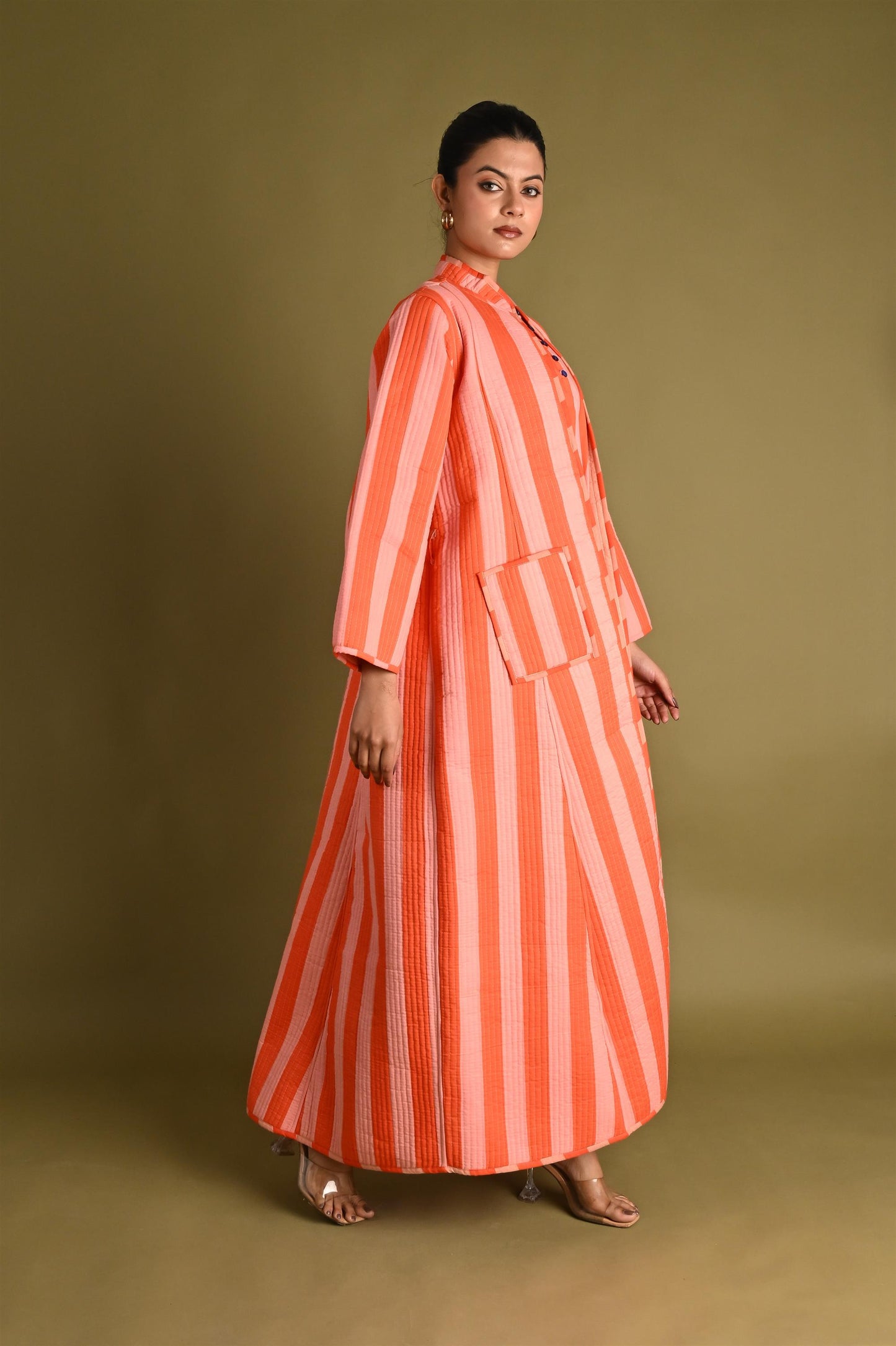 NIA  ORANGE WINTER QUILTED JACKET SET-DELIVERY IN 7 TO 10 DAYS