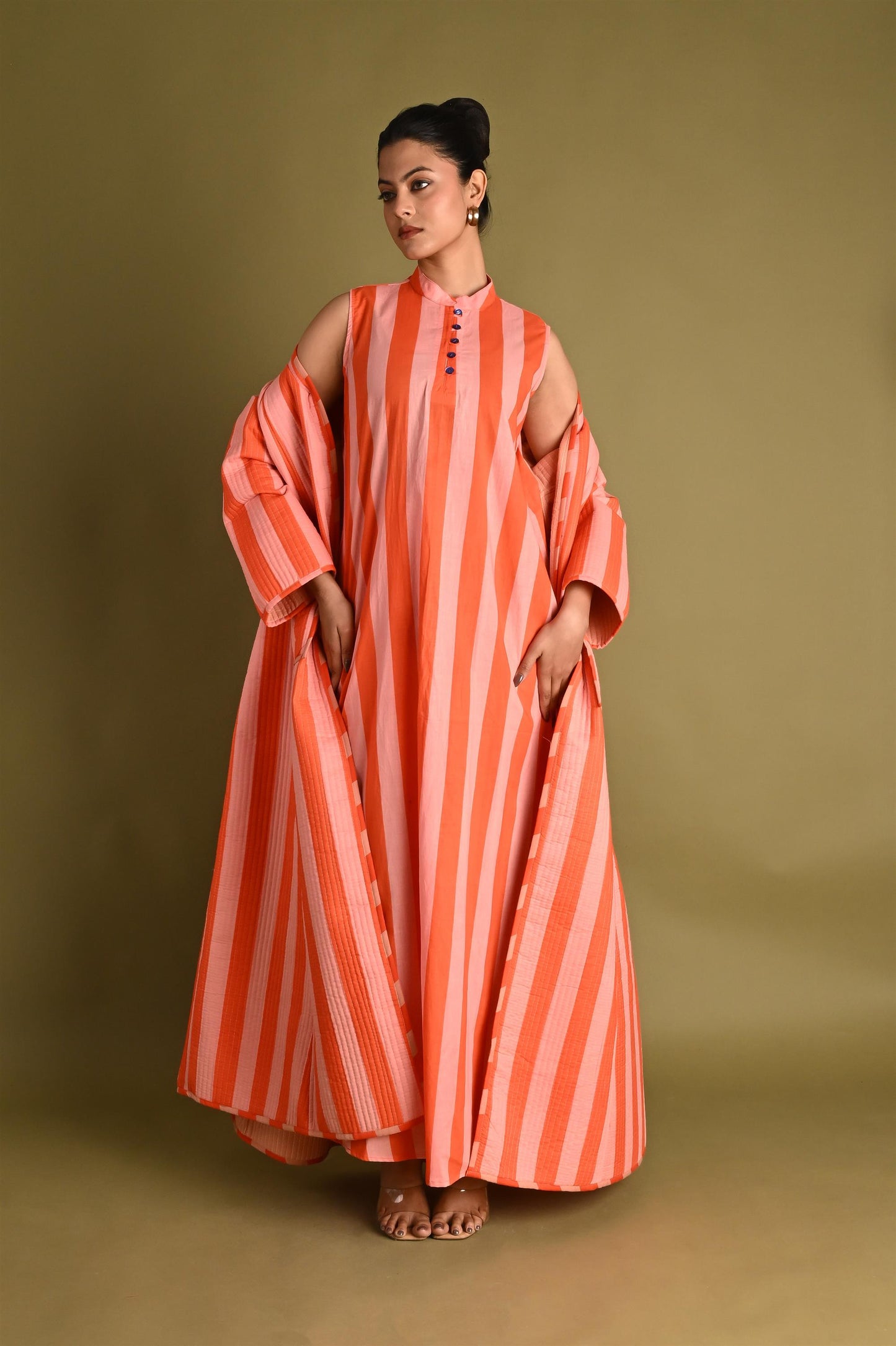 NIA  ORANGE WINTER QUILTED JACKET SET-DELIVERY IN 7 TO 10 DAYS