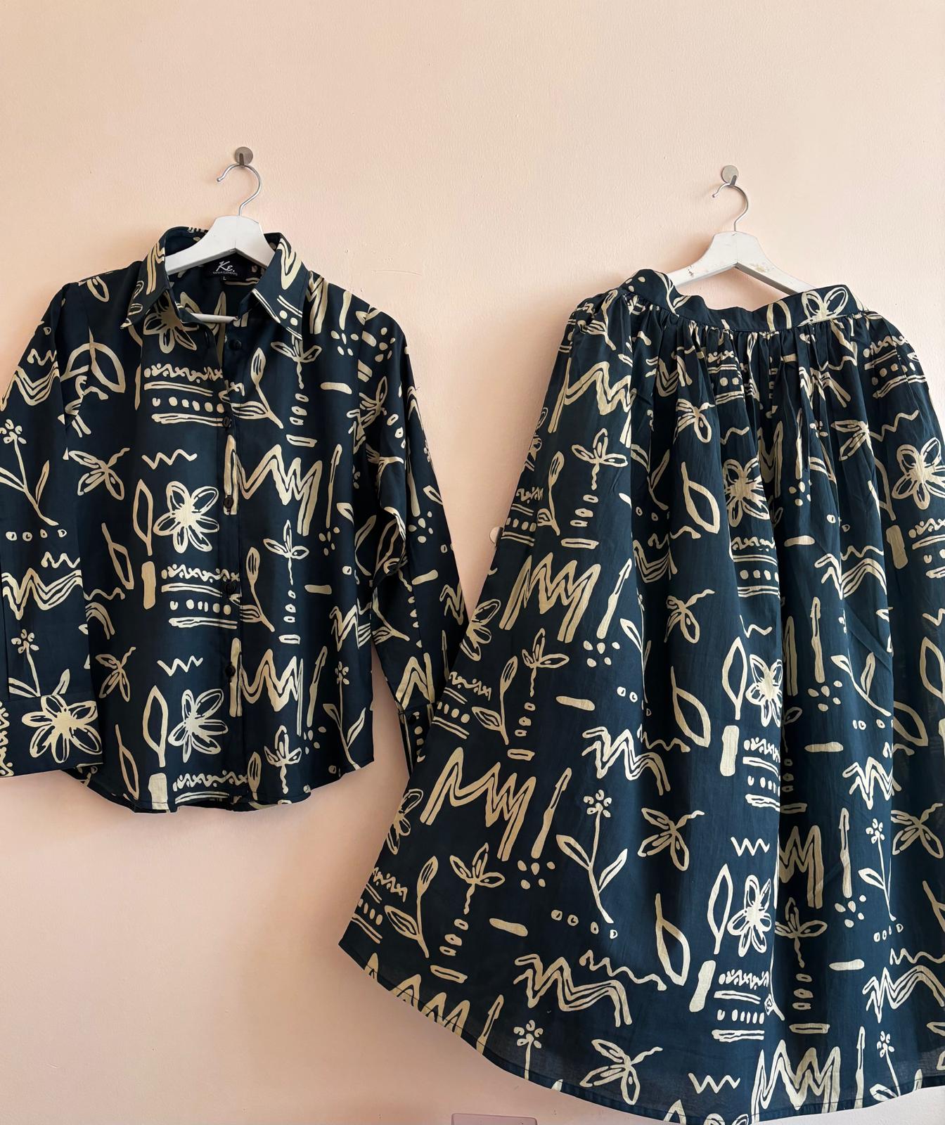 TATTVA  SKIRT AND SHIRT SET NAVY BLUE (SET OF 2) -Delivery in 1 week