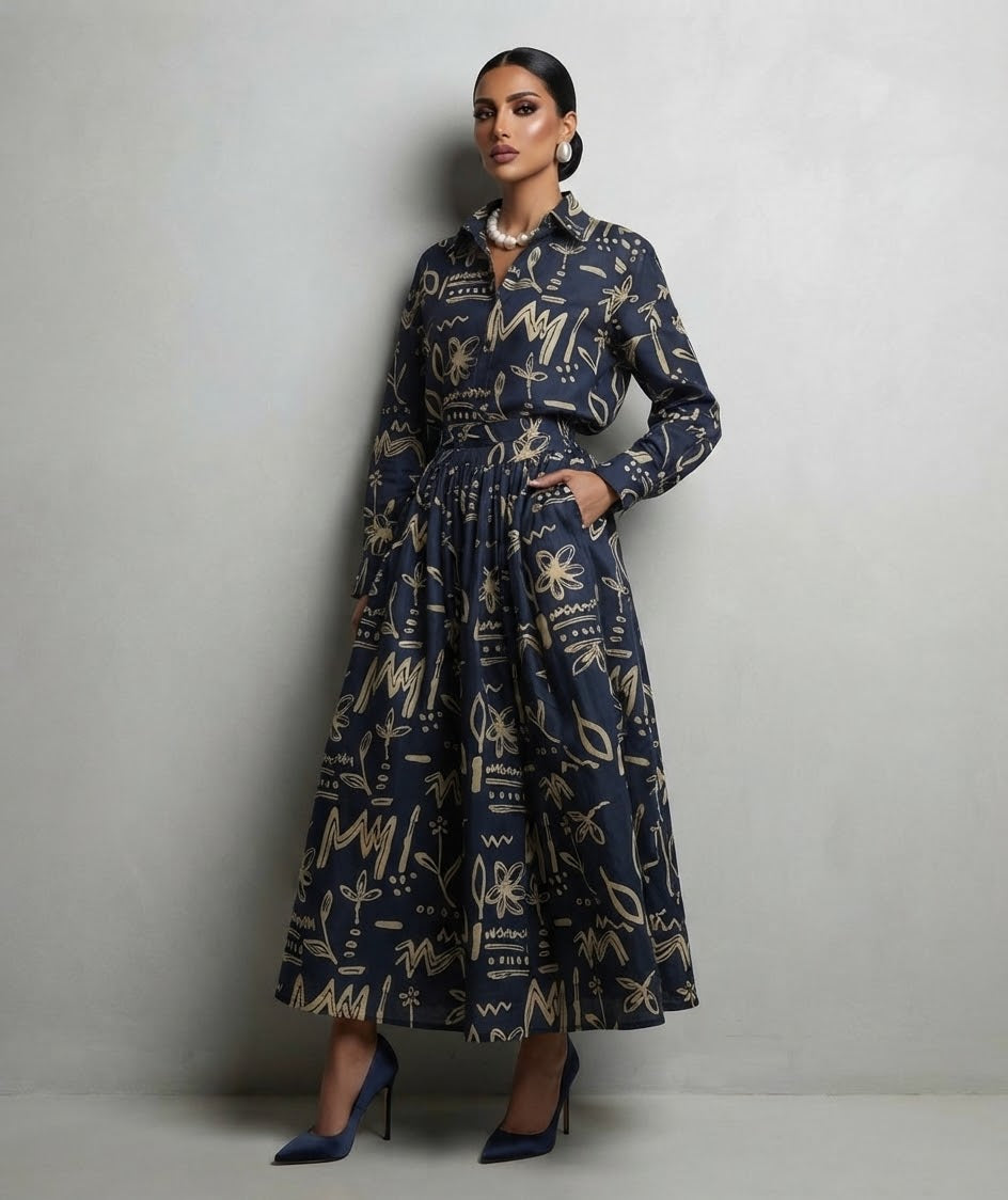 TATTVA  SKIRT AND SHIRT SET NAVY BLUE (SET OF 2) -Delivery in 1 week