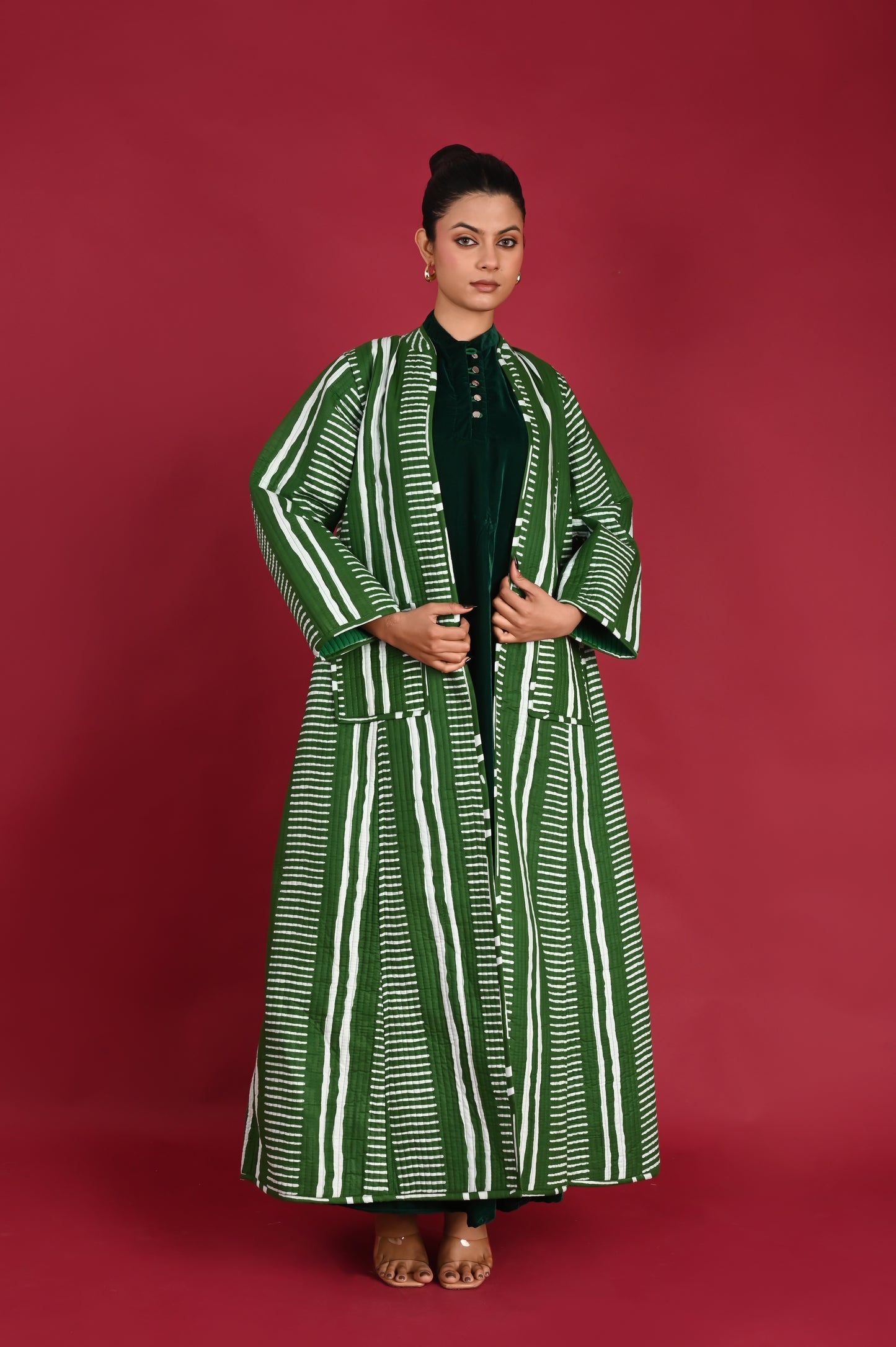 NAVIRA GREEN WINTER QUILTED JACKET SET-DELIVERY IN 3 TO 4 DAYS