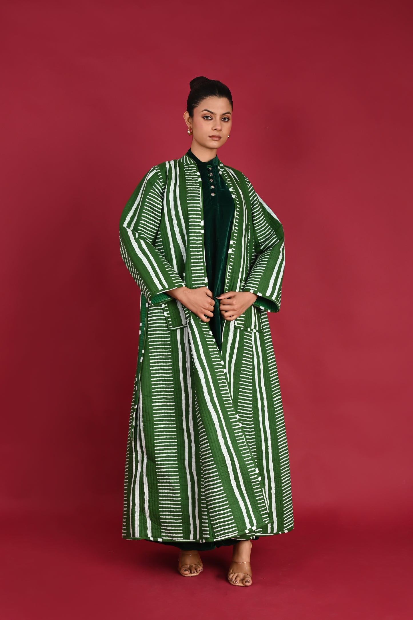 NAVIRA GREEN WINTER QUILTED JACKET SET-DELIVERY IN 3 TO 4 DAYS