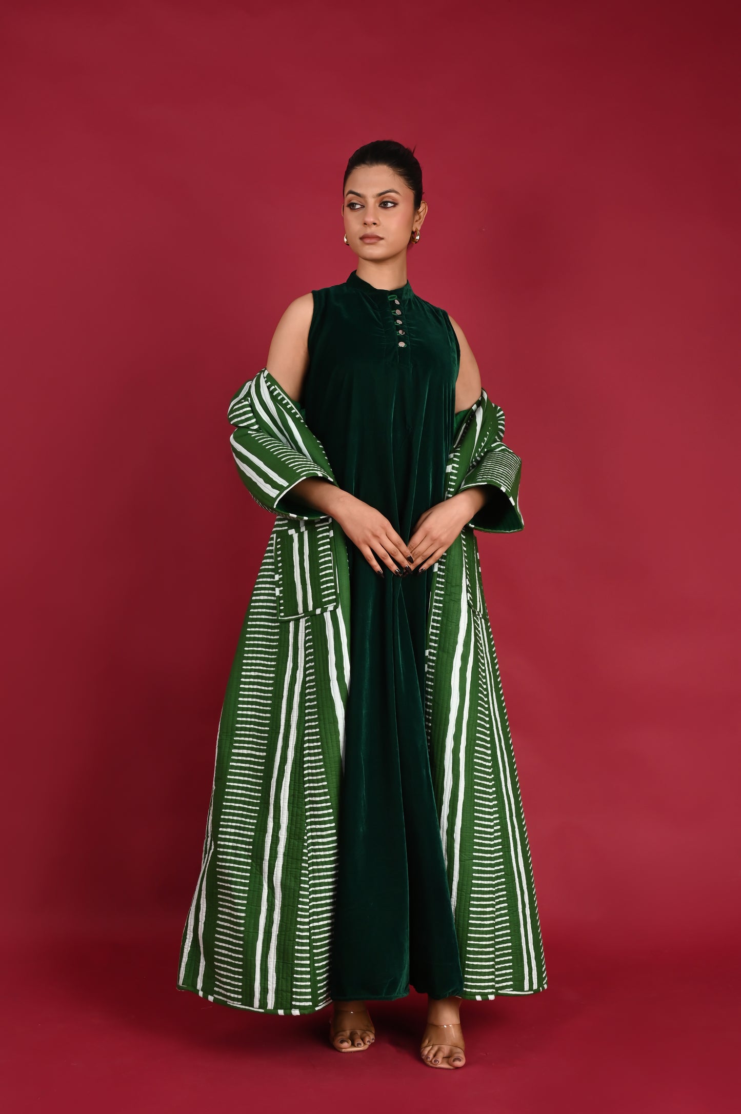 NAVIRA GREEN WINTER QUILTED JACKET SET-DELIVERY IN 3 TO 4 DAYS