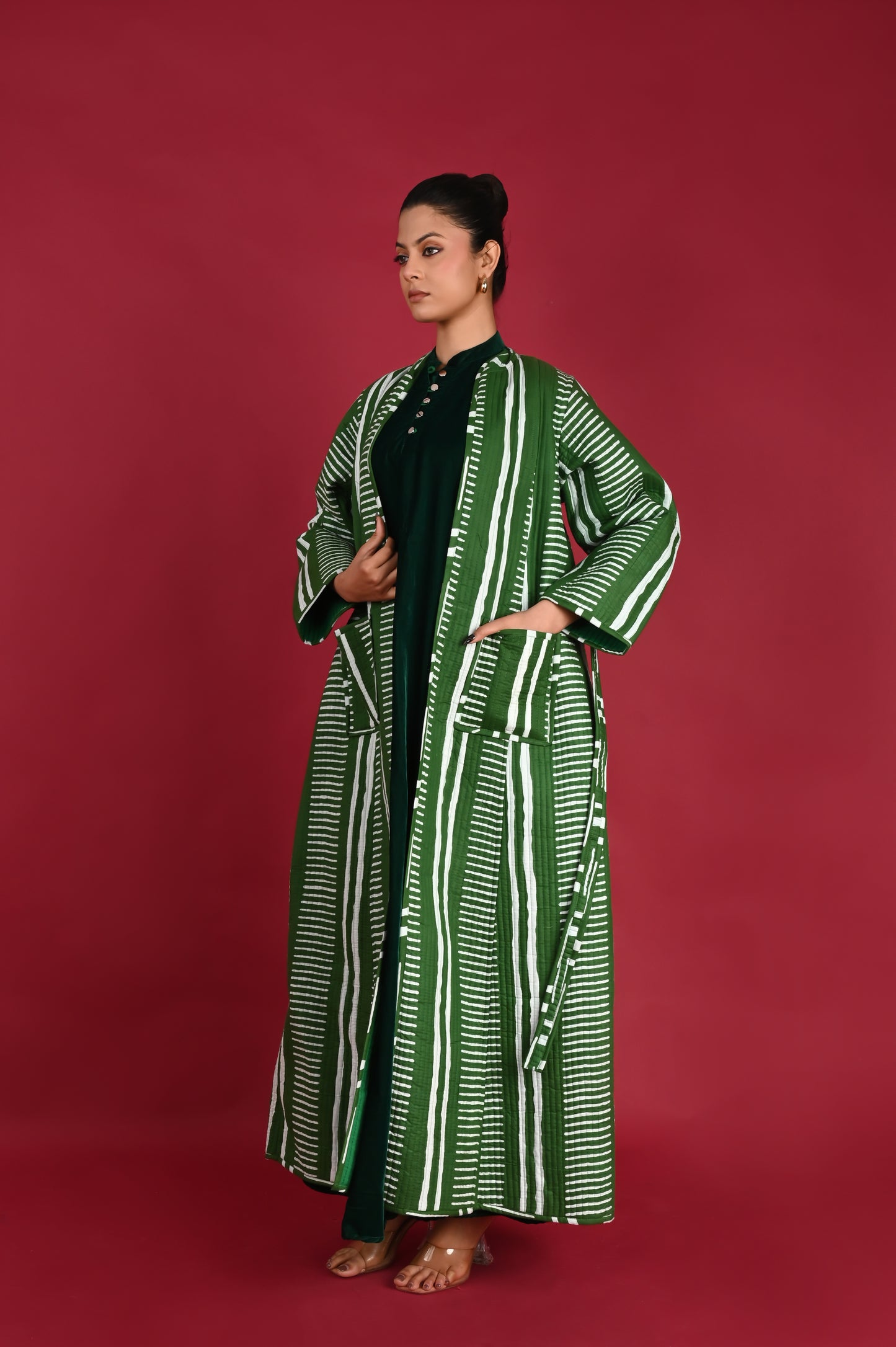 NAVIRA GREEN WINTER QUILTED JACKET SET-DELIVERY IN 3 TO 4 DAYS