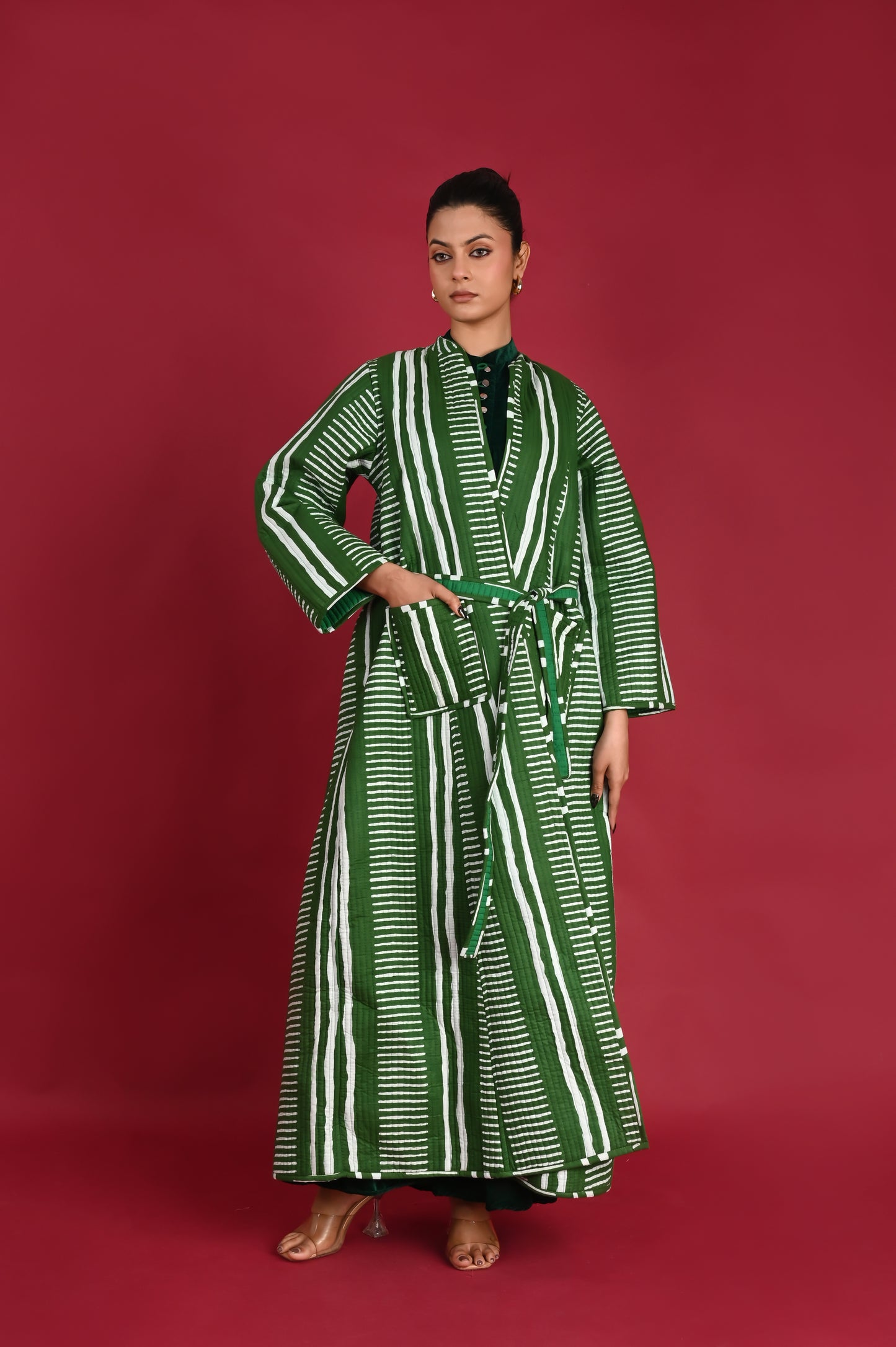 NAVIRA GREEN WINTER QUILTED JACKET SET-DELIVERY IN 3 TO 4 DAYS