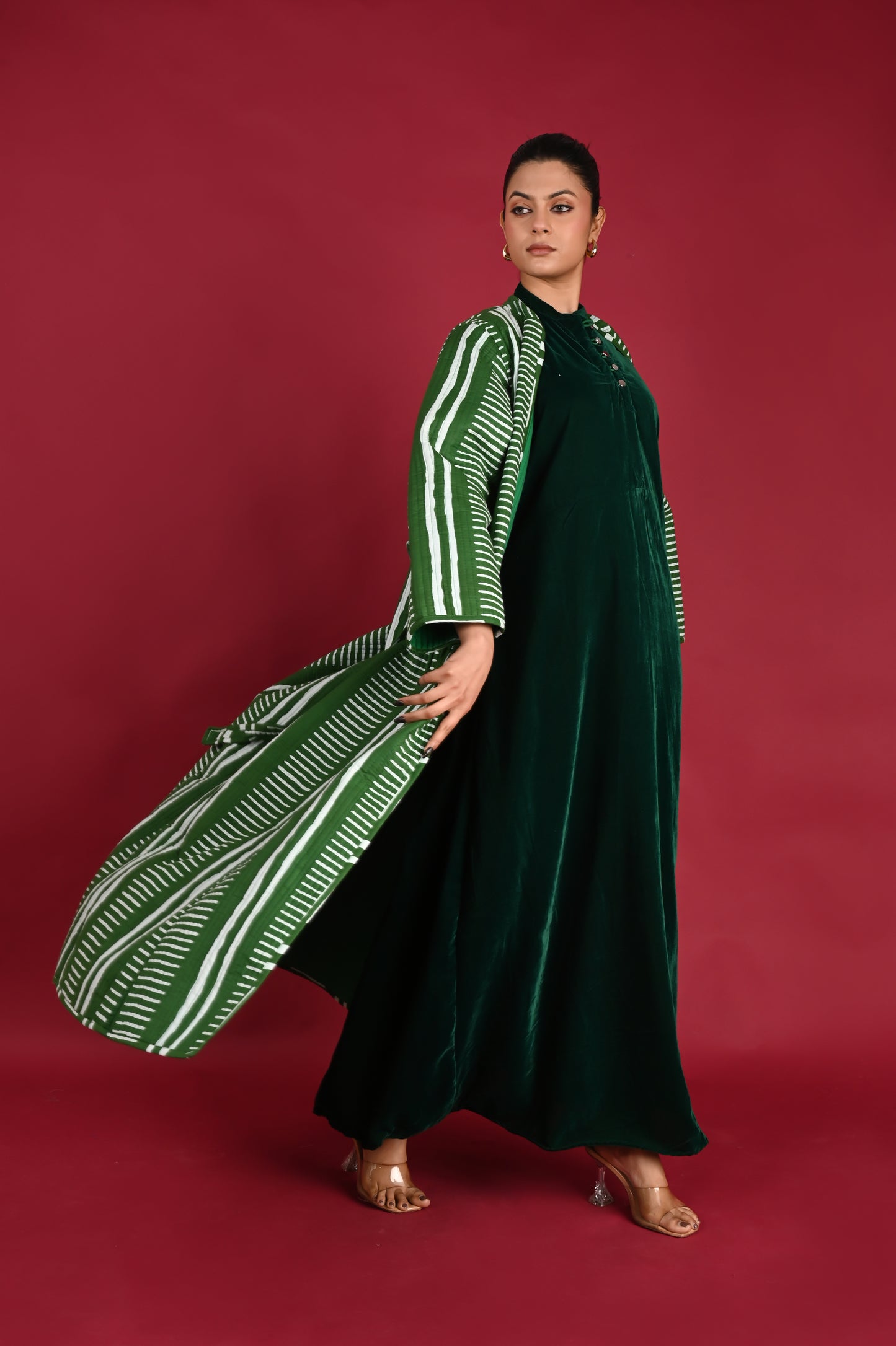 NAVIRA GREEN WINTER QUILTED JACKET SET-DELIVERY IN 3 TO 4 DAYS