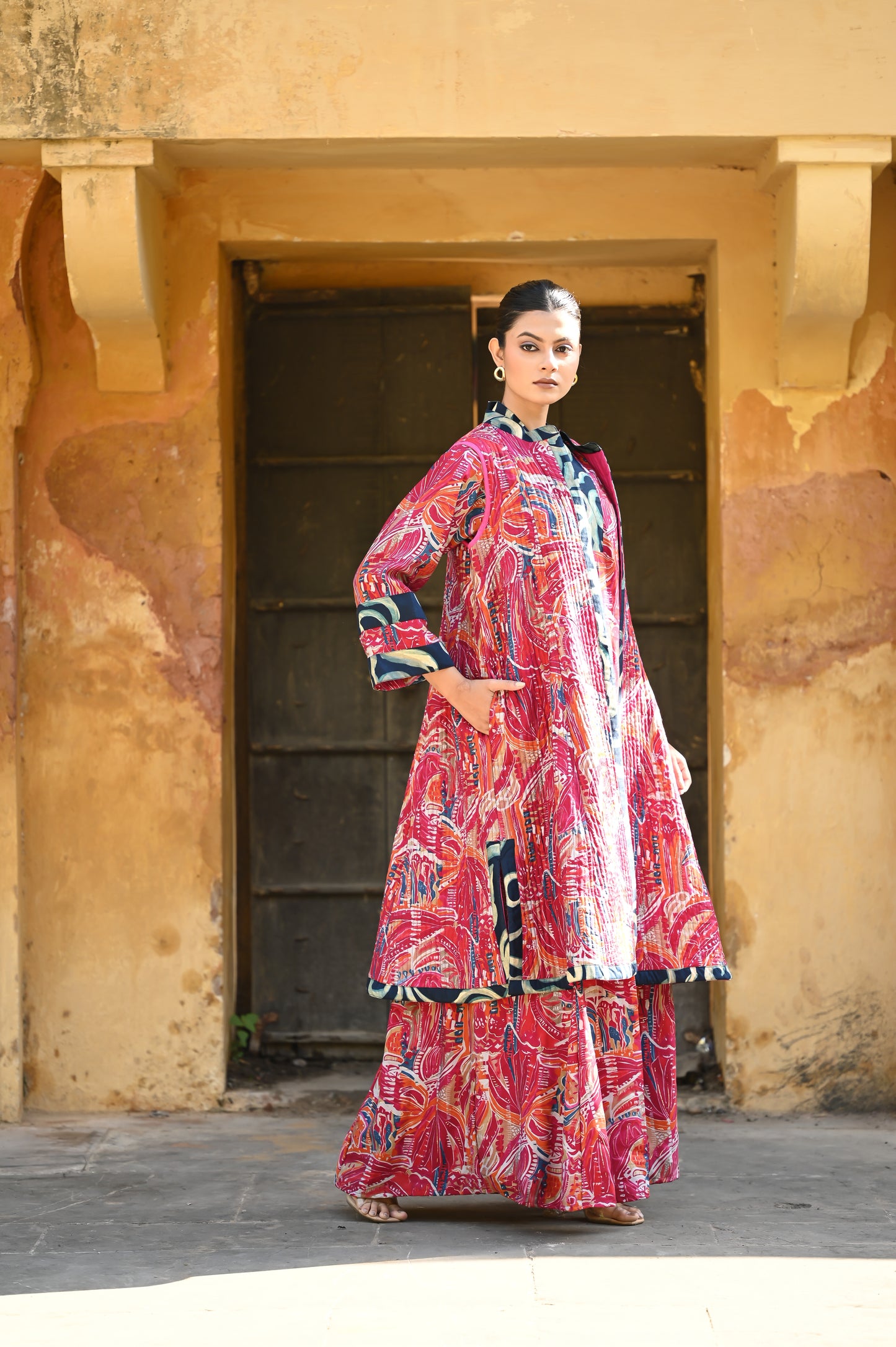 INA -SAME DAY DELIVERY-قفطان من القطن والحرير مع جاكيت شتوي مبطّن