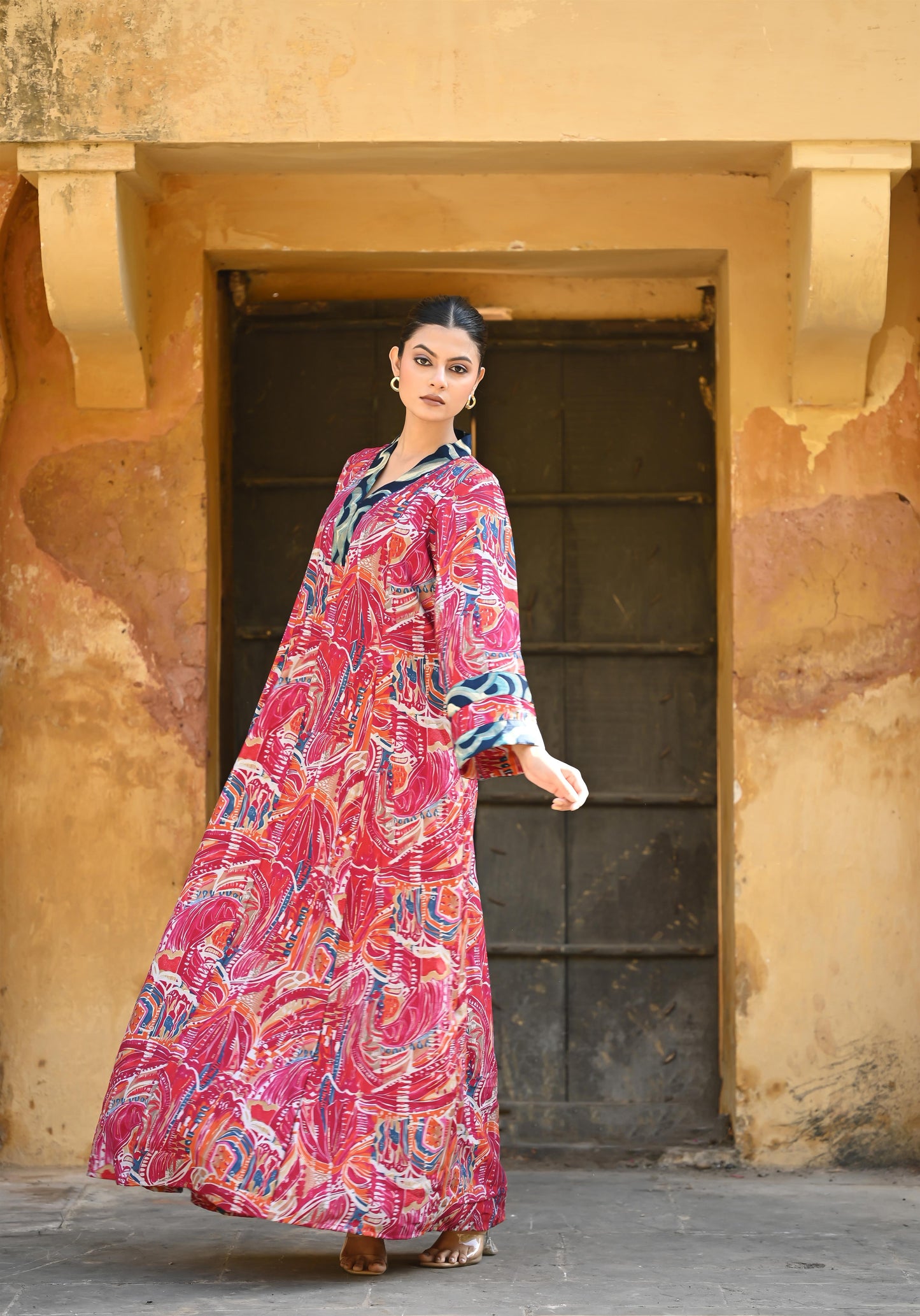 INA -SAME DAY DELIVERY-قفطان من القطن والحرير مع جاكيت شتوي مبطّن