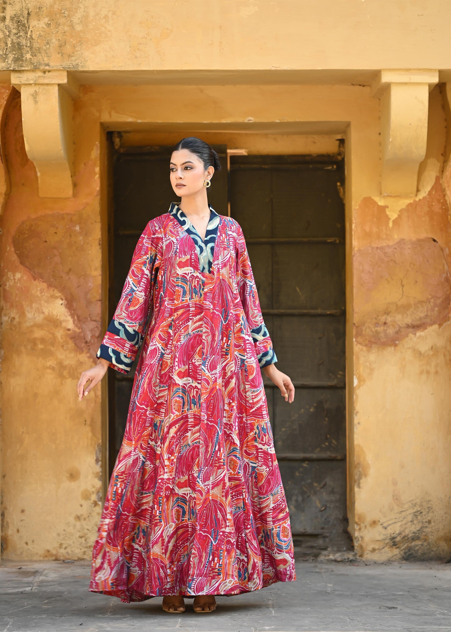 INA -SAME DAY DELIVERY-قفطان من القطن والحرير مع جاكيت شتوي مبطّن