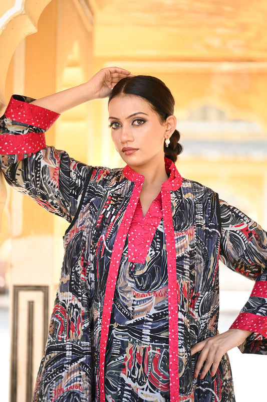 INA BLACK -SAME DAY DELIVERY-قفطان من القطن والحرير مع جاكيت شتوي مبطّن