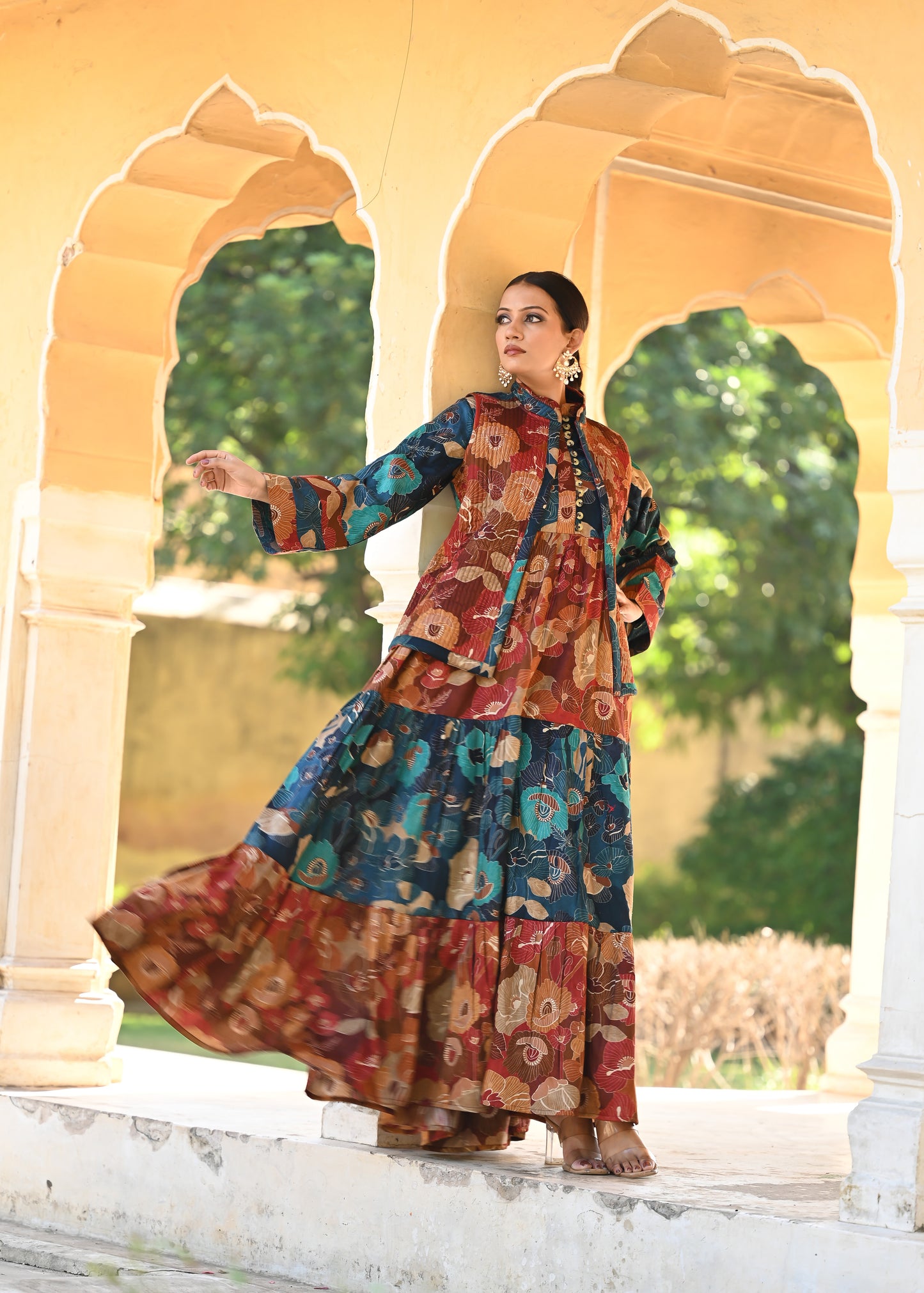 SASHA SET--DELIVERY IN 1 OR 2 DAYS-قفطان من القطن والحرير مع جاكيت شتوي مبطّن