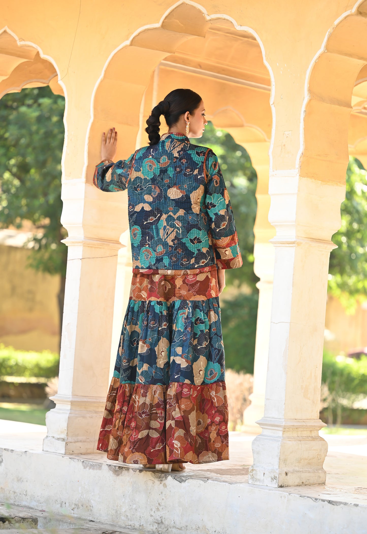 SASHA SET--DELIVERY IN 1 OR 2 DAYS-قفطان من القطن والحرير مع جاكيت شتوي مبطّن