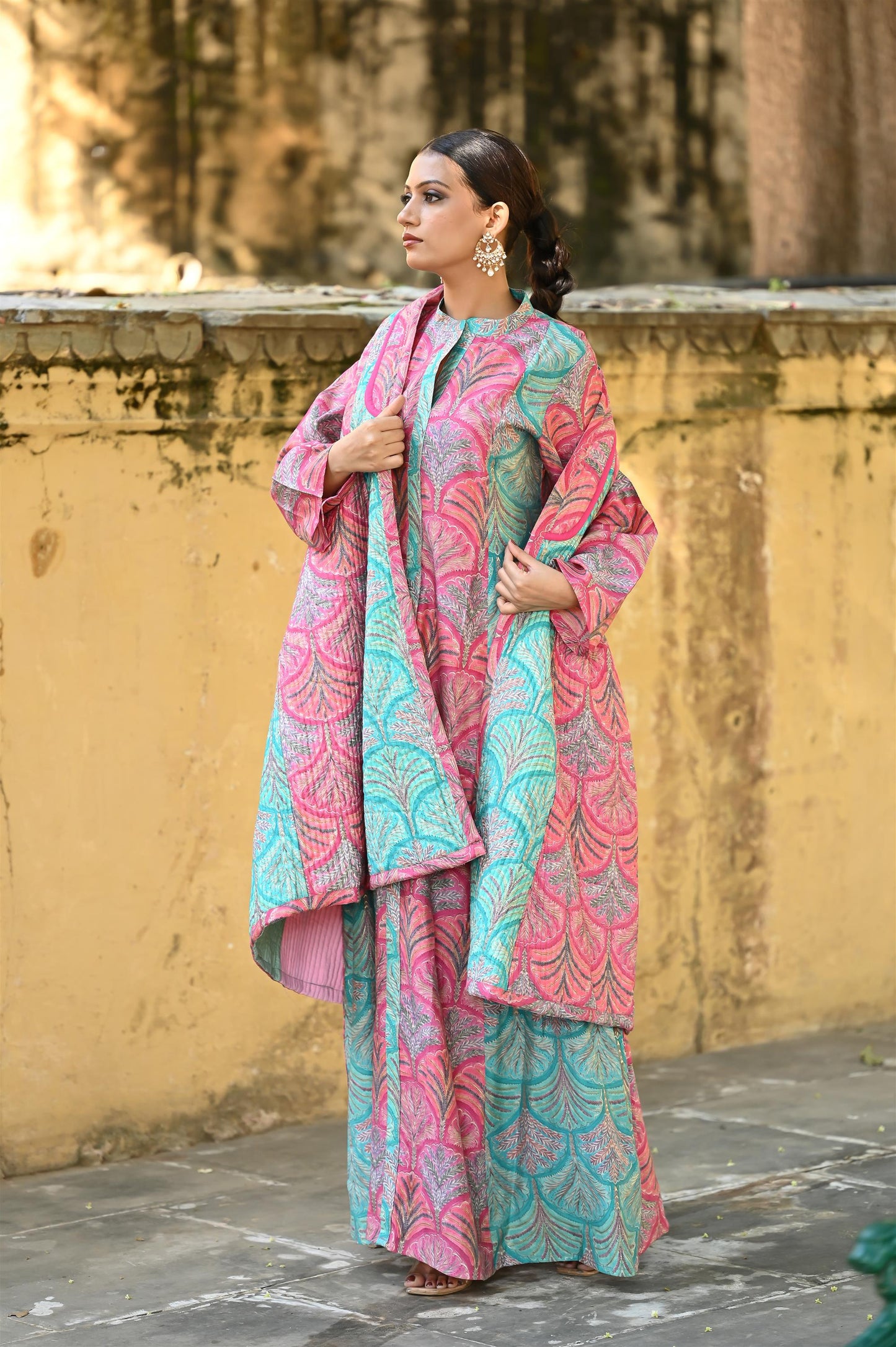 KARA- -قفطان من القطن والحرير مع جاكيت شتوي مبطّن-DELIVERY IN 1 OR 2 DAYS