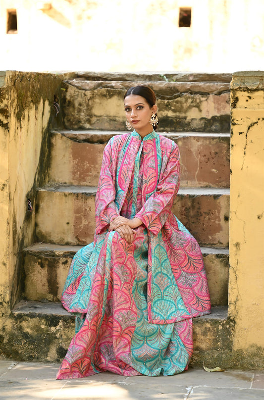 KARA- -قفطان من القطن والحرير مع جاكيت شتوي مبطّن-DELIVERY IN 1 OR 2 DAYS