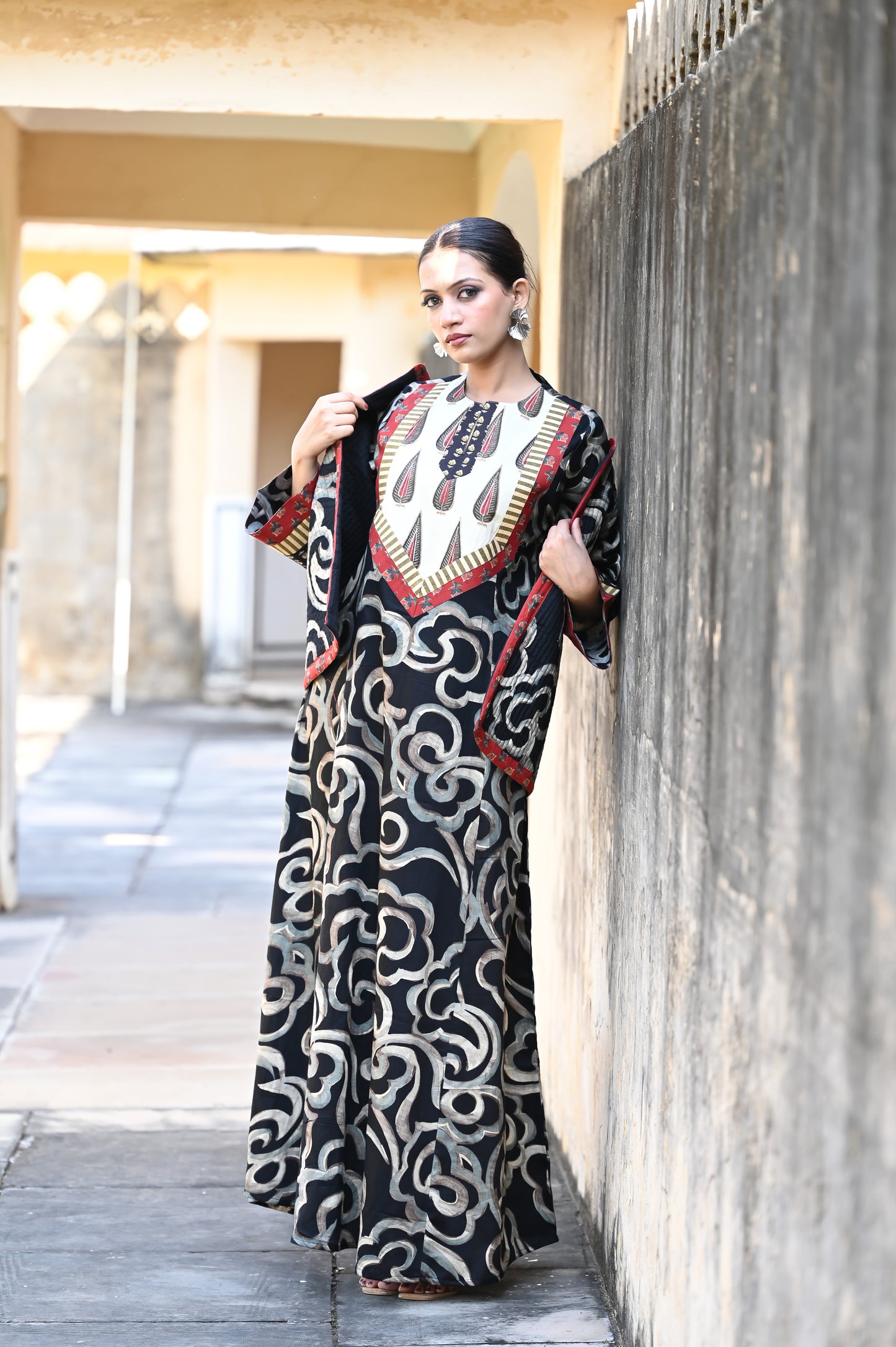 PRAVI-DELIVERY IN 1 OR 2 DAYS-قفطان من القطن والحرير مع جاكيت شتوي مبطّن