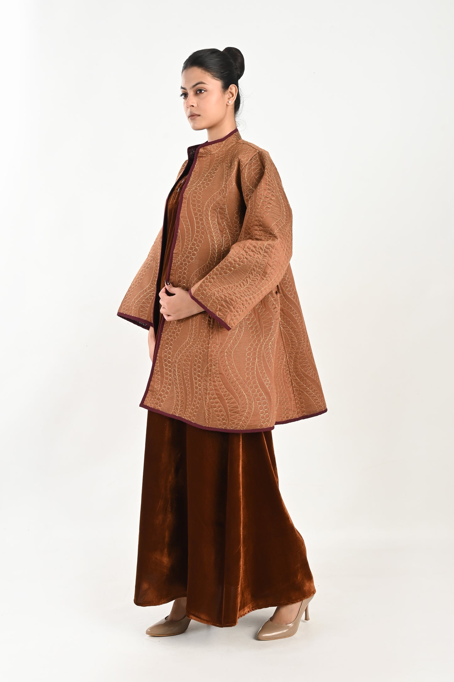 VAYU-VELVET KAFTAN AND QUILTED EMBROIDERED JACKET SET-DELIVERY IN 7 TO 10 DAYS