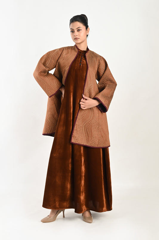 VAYU-VELVET KAFTAN AND QUILTED EMBROIDERED JACKET SET-DELIVERY IN 7 TO 10 DAYS