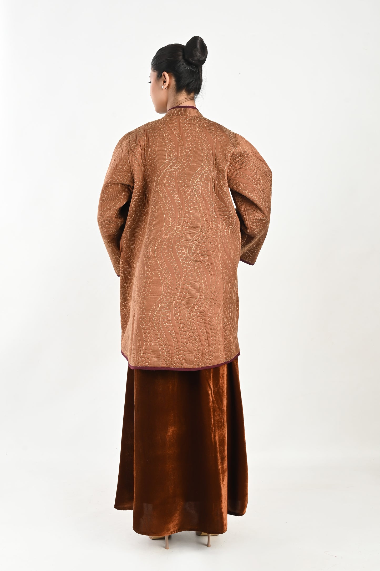 VAYU-VELVET KAFTAN AND QUILTED EMBROIDERED JACKET SET-DELIVERY IN 7 TO 10 DAYS