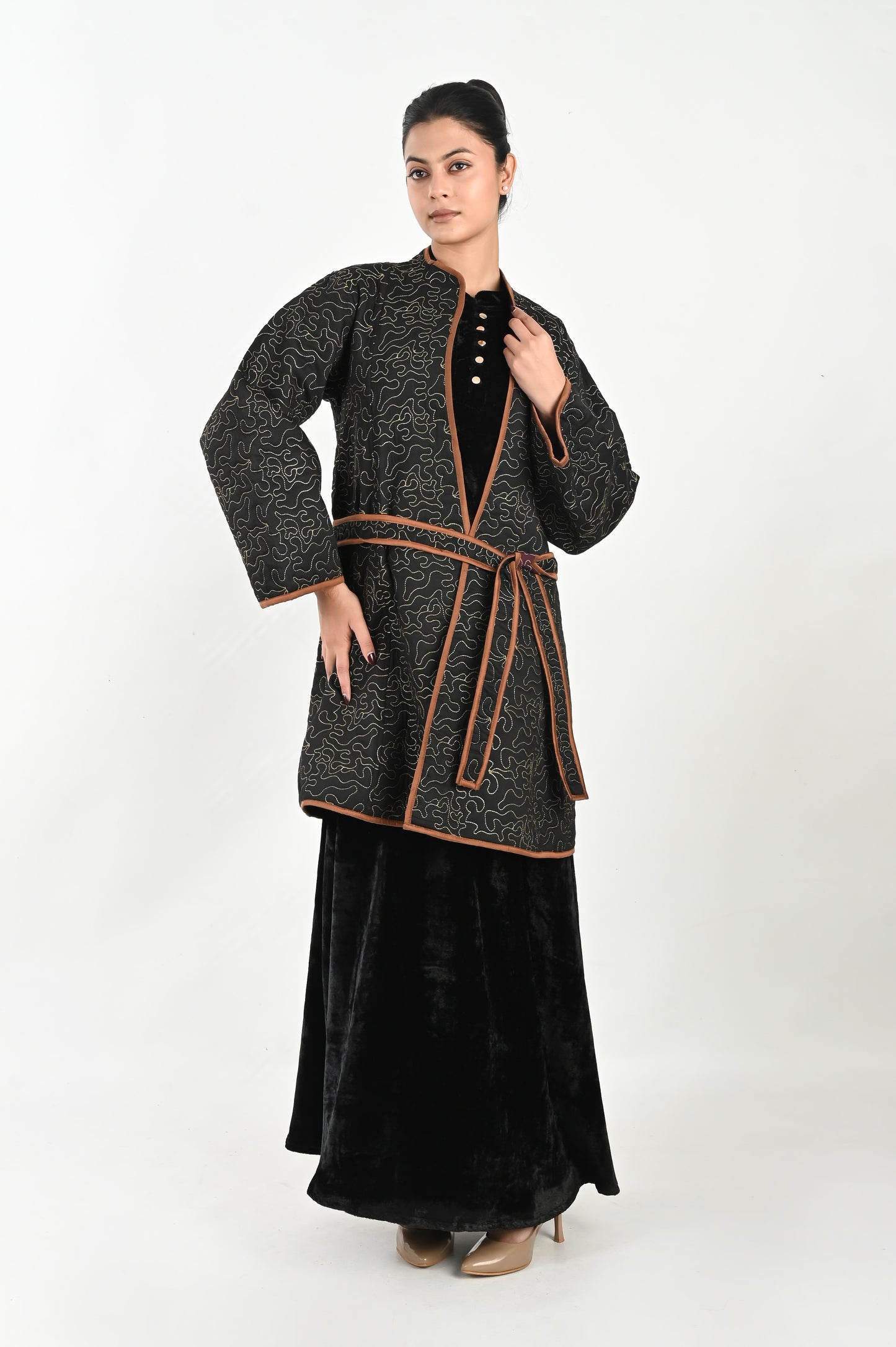 AGNI-VELVET KAFTAN AND JACKET SET-DELIVERY IN 7 TO 10 DAYS
