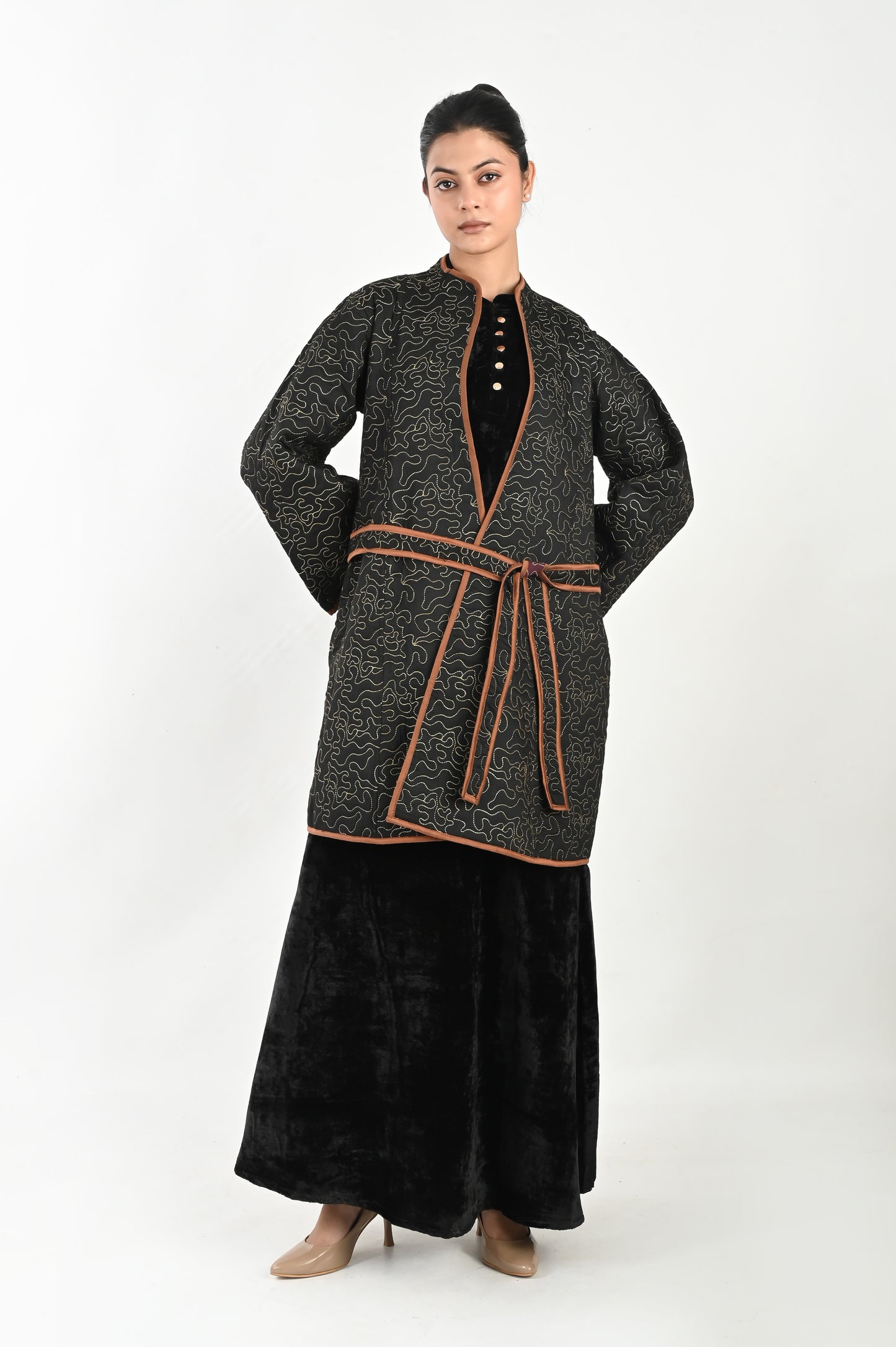 AGNI-VELVET KAFTAN AND JACKET SET-DELIVERY IN 7 TO 10 DAYS
