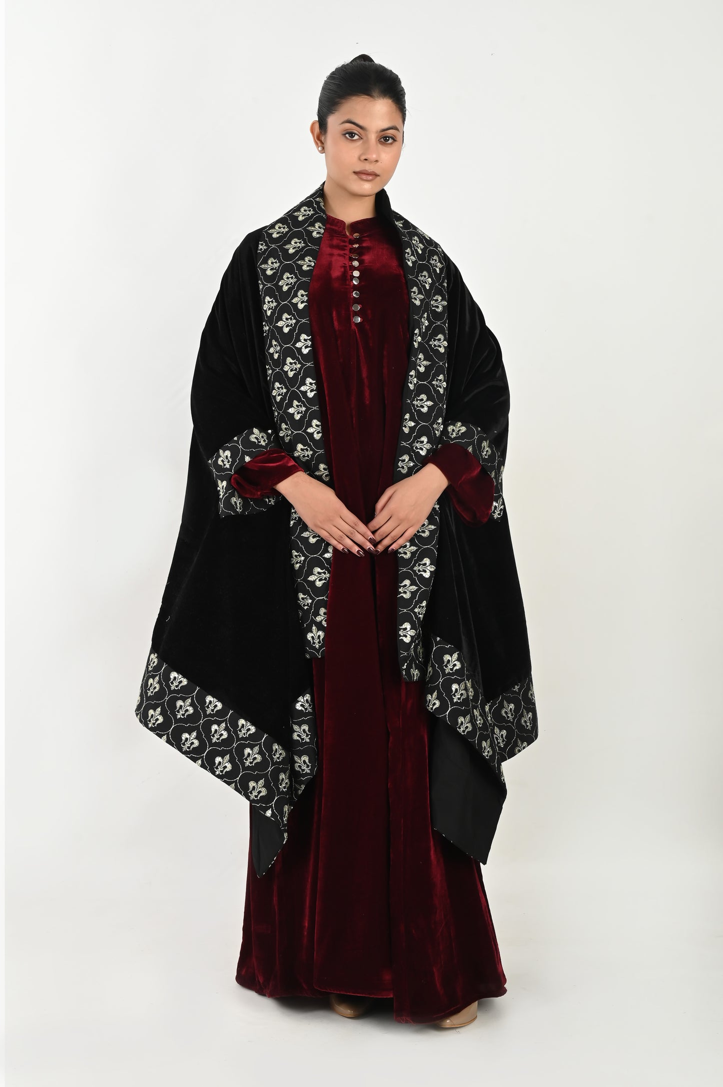 ASLESA-VELVET KAFTAN AND SHAWL SET-DELIVERY IN 7 TO 10 DAYS