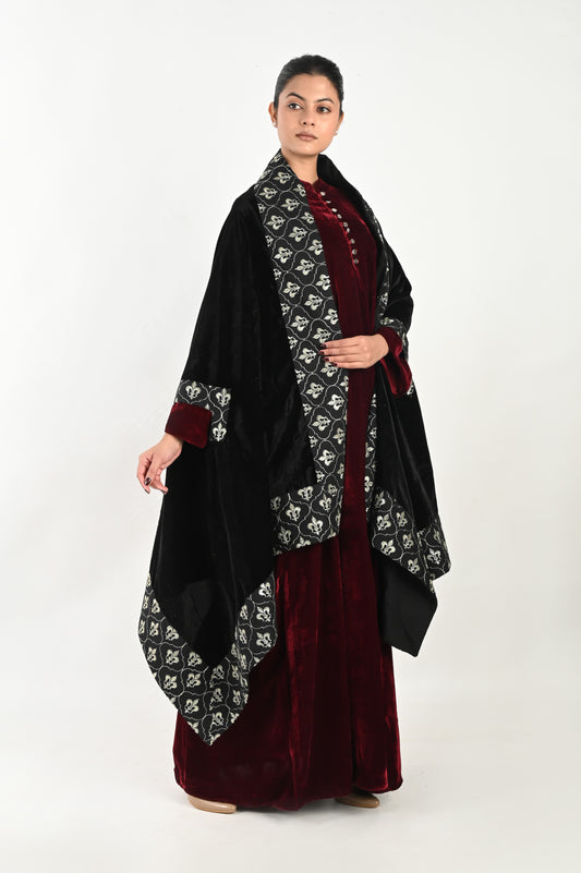 ASLESA-VELVET KAFTAN AND SHAWL SET-DELIVERY IN 7 TO 10 DAYS