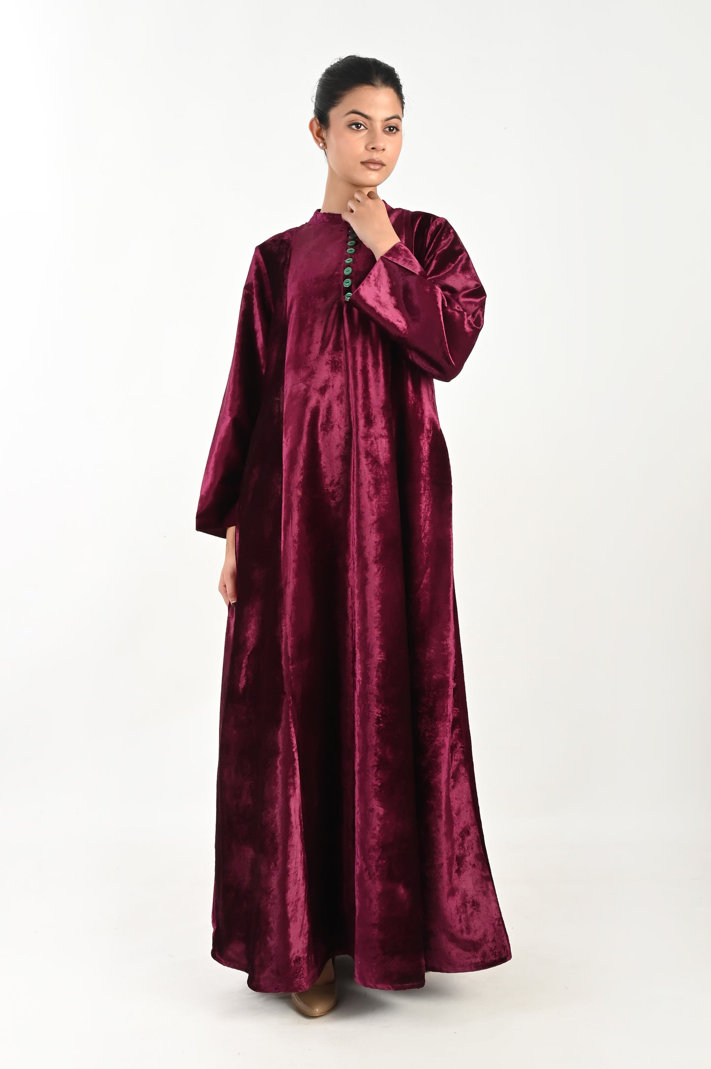 DHARAA MAROON AND GREEN-VELVET KAFTAN AND QUILTED EMBROIDERED JACKET SET-DELIVERY IN 7 TO 10 DAYS