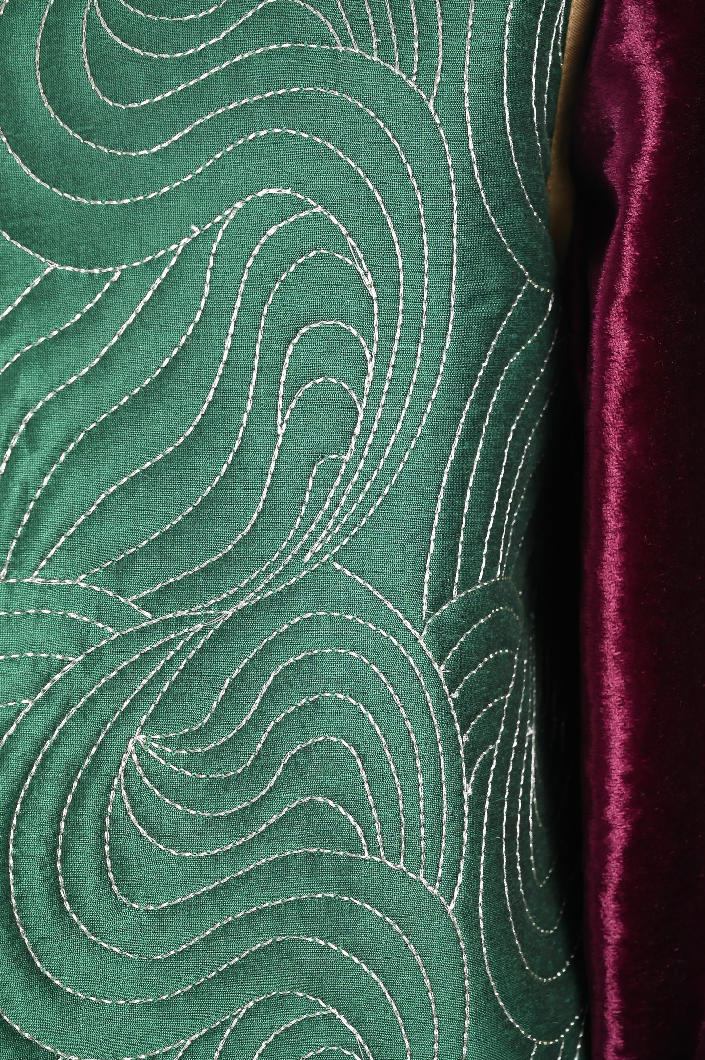 DHARAA MAROON AND GREEN-VELVET KAFTAN AND QUILTED EMBROIDERED JACKET SET-DELIVERY IN 7 TO 10 DAYS